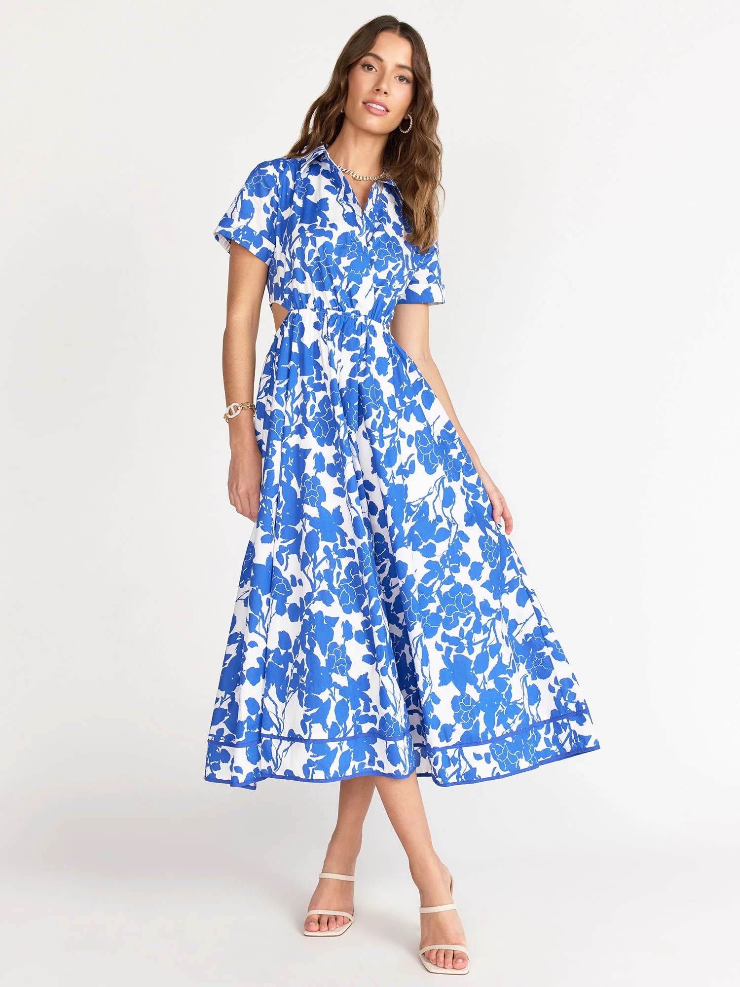 Short Sleeve Floral Print Cutout Midi Dress - Aakaa - Image 2