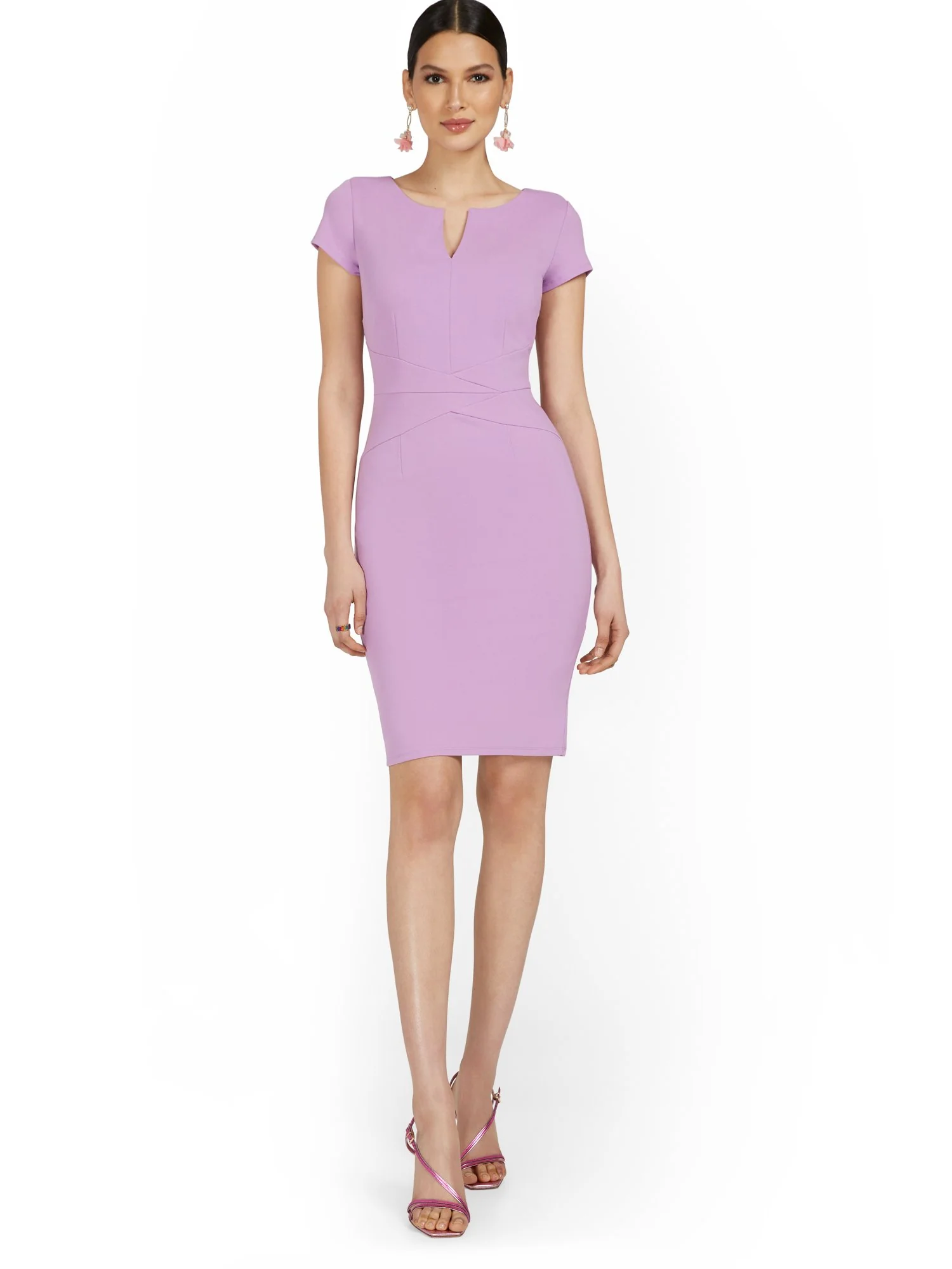 Short-Sleeve Seam-Front Sheath Dress - Magic Crepe® - Image 4