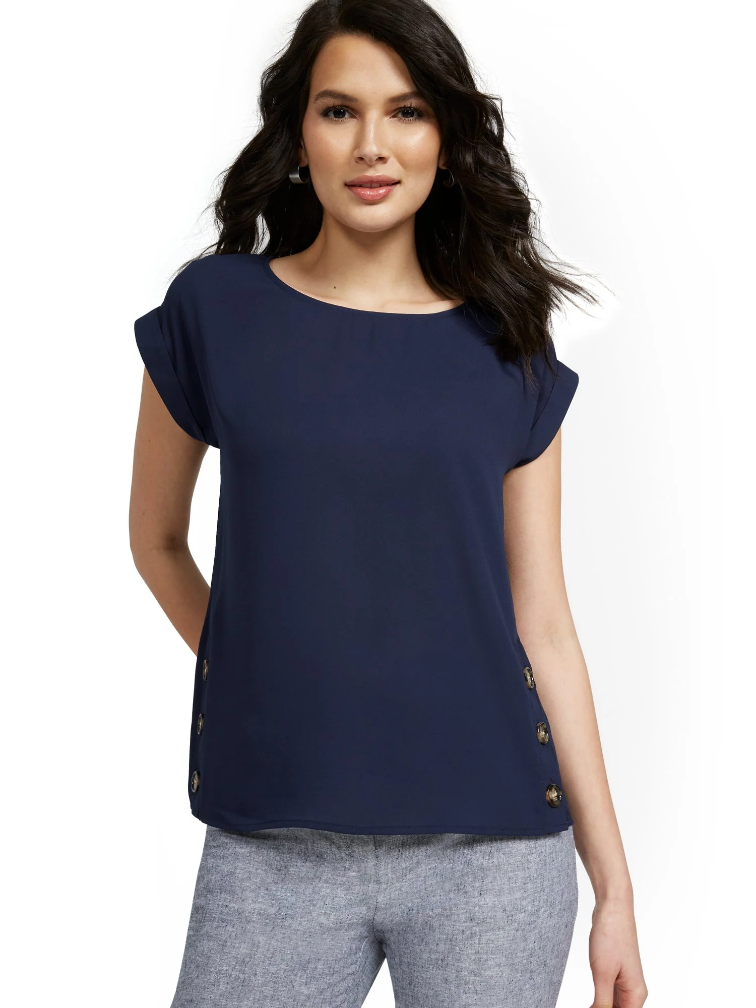 Short-Sleeve Side-Button Blouse - Image 16
