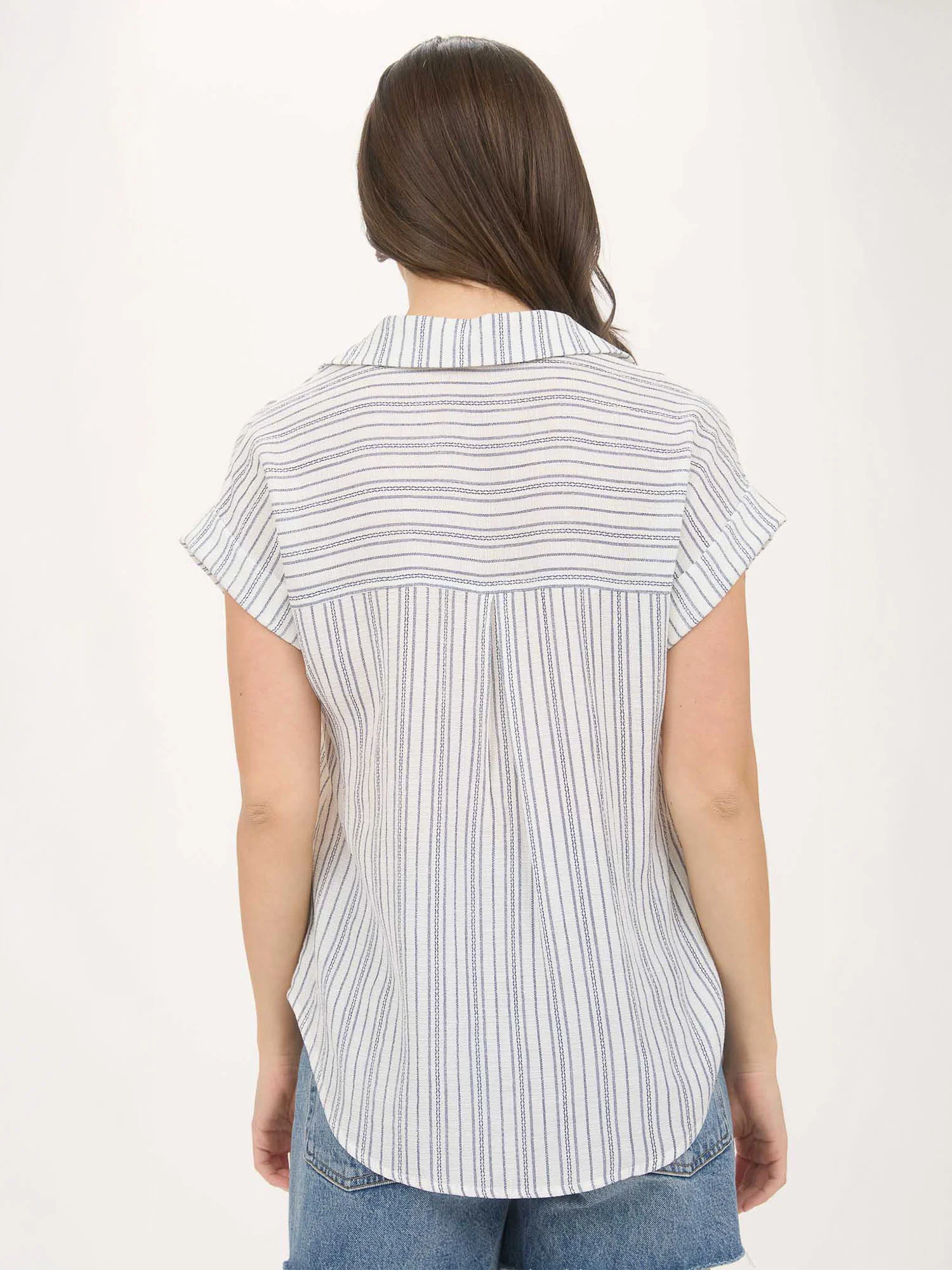 Short Sleeve Stripe Collared Popover Shirt - Image 10