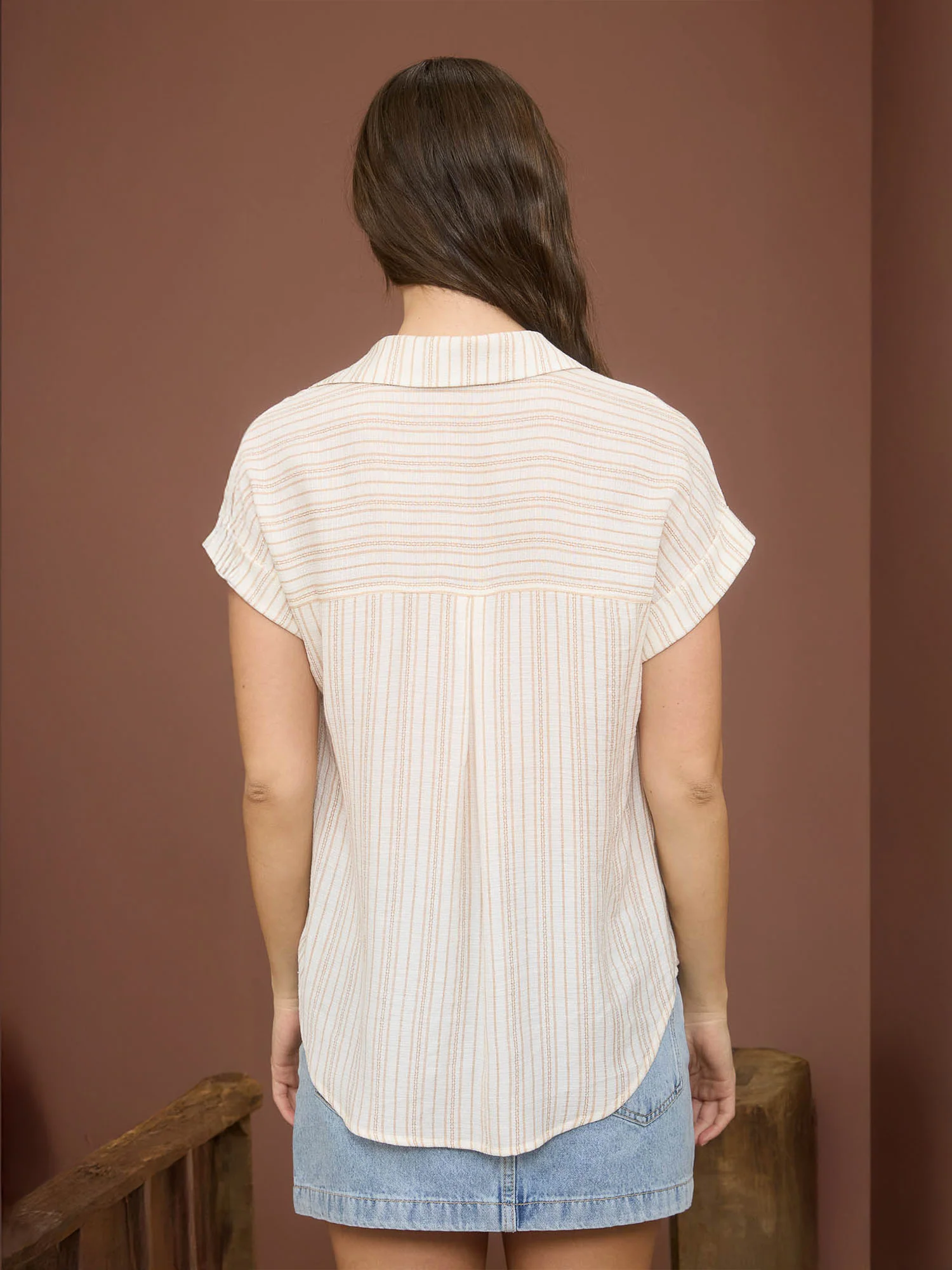 Short Sleeve Stripe Collared Popover Shirt - Image 5