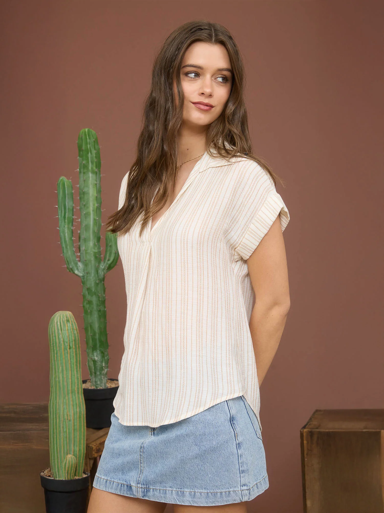 Short Sleeve Stripe Collared Popover Shirt - Image 7