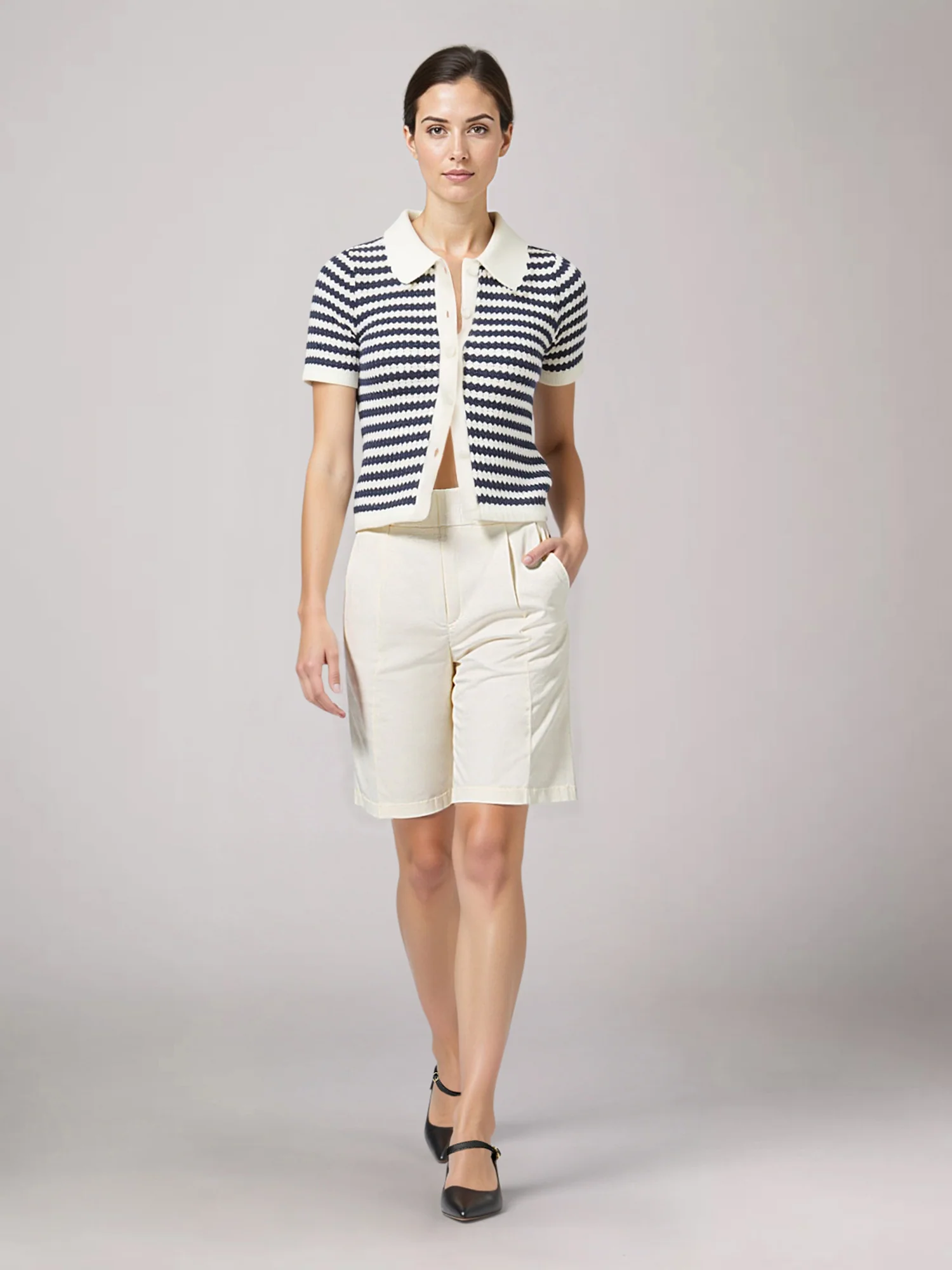 Short Sleeve Stripe Light Weight Cardigan - Image 2