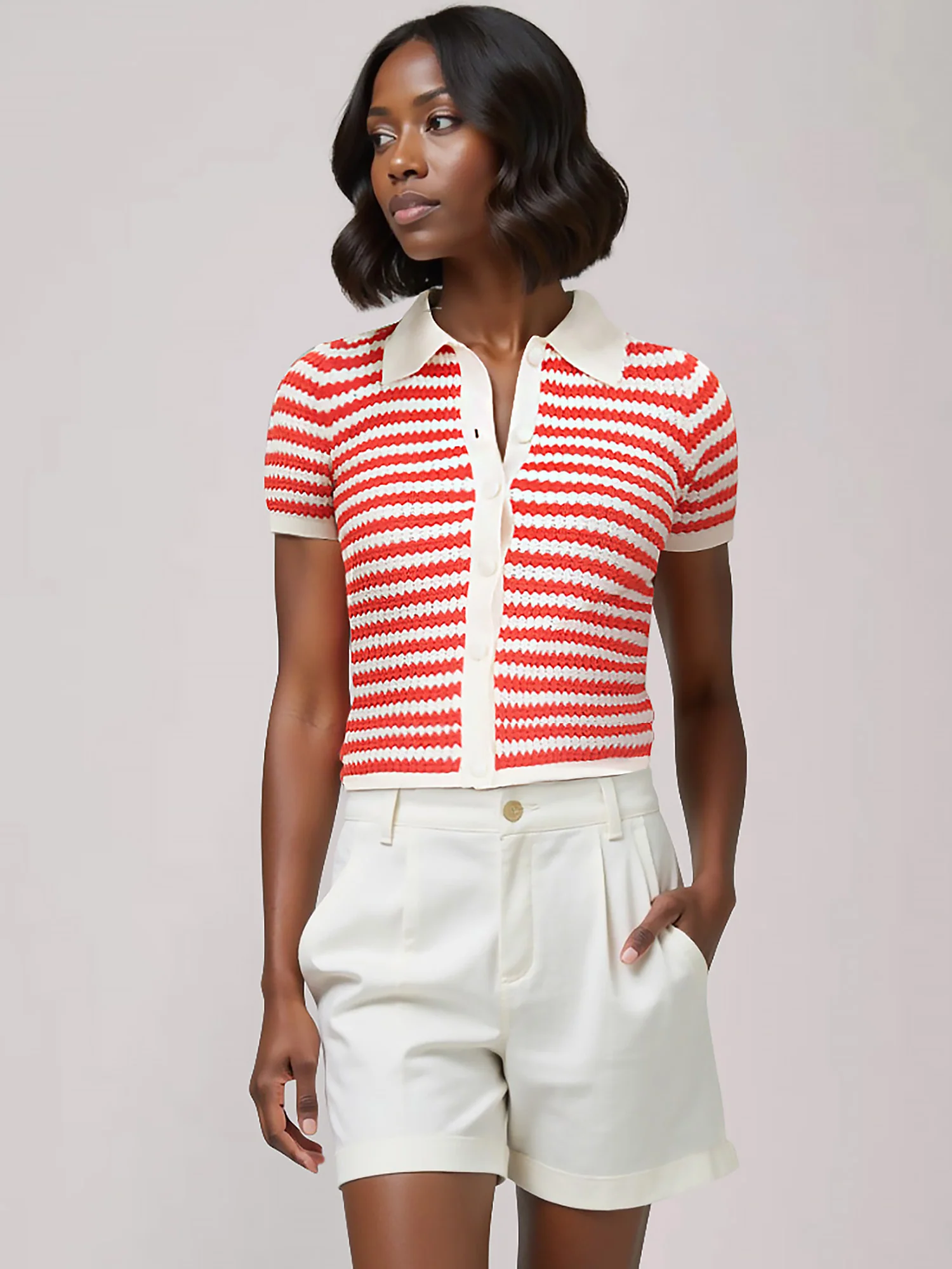 Short Sleeve Stripe Light Weight Cardigan - Image 9
