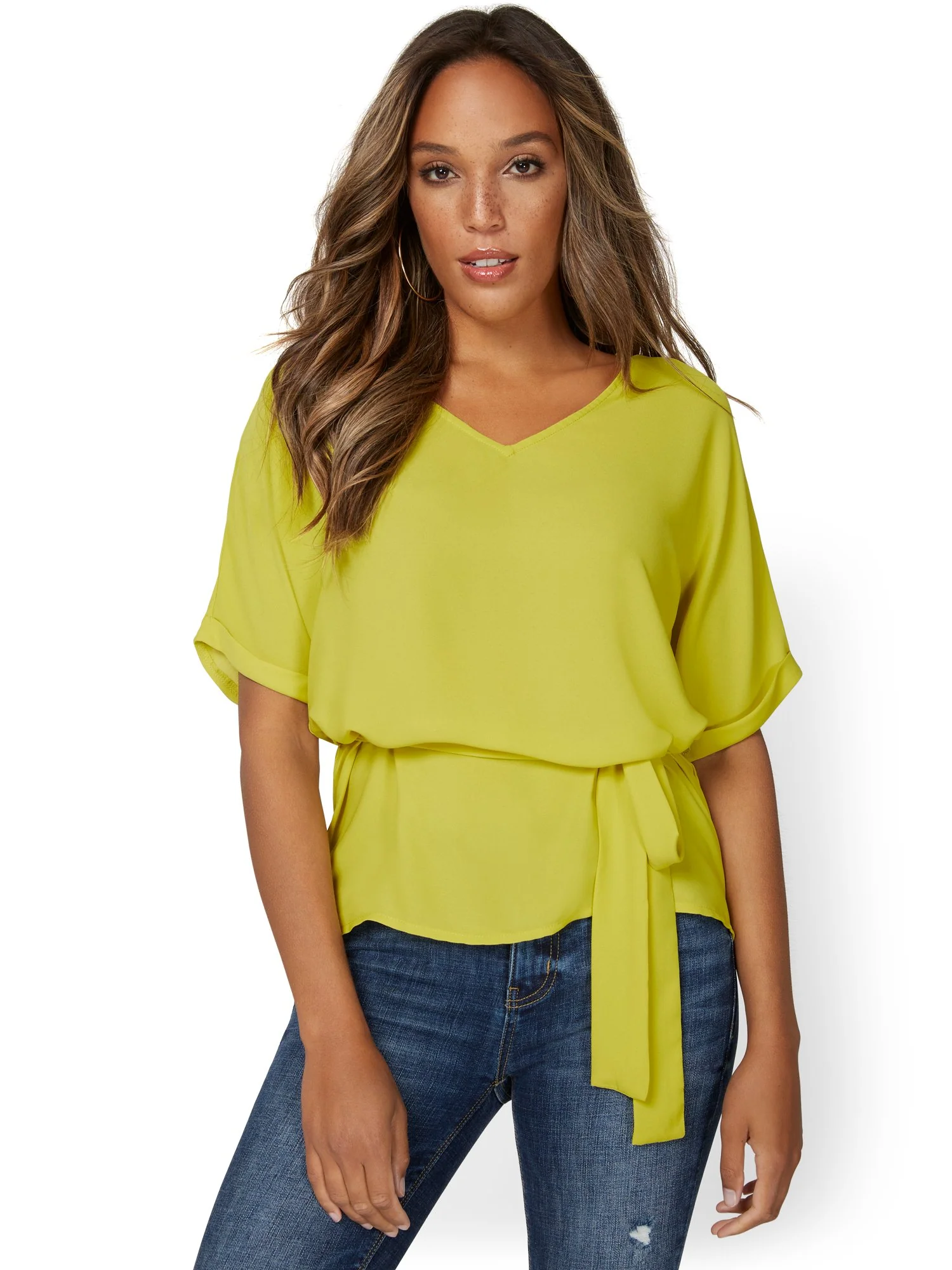 Short-Sleeve Tie-Front Top - Image 11