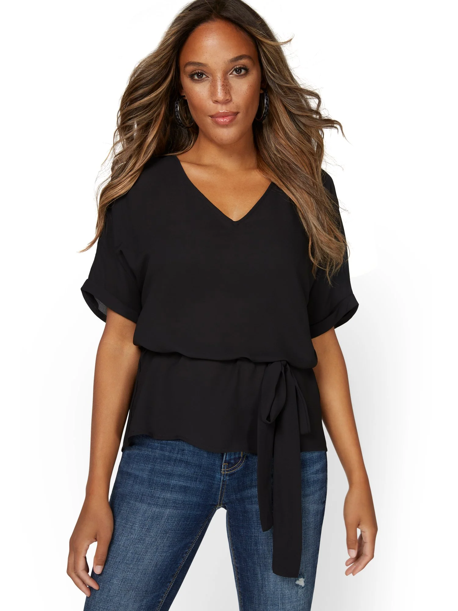 Short-Sleeve Tie-Front Top - Image 2