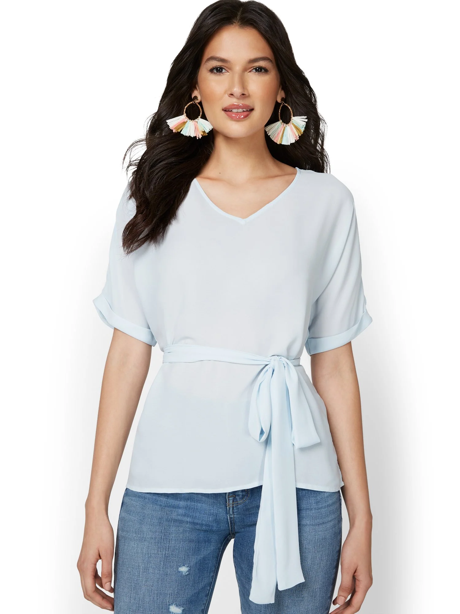 Short-Sleeve Tie-Front Top - Image 8