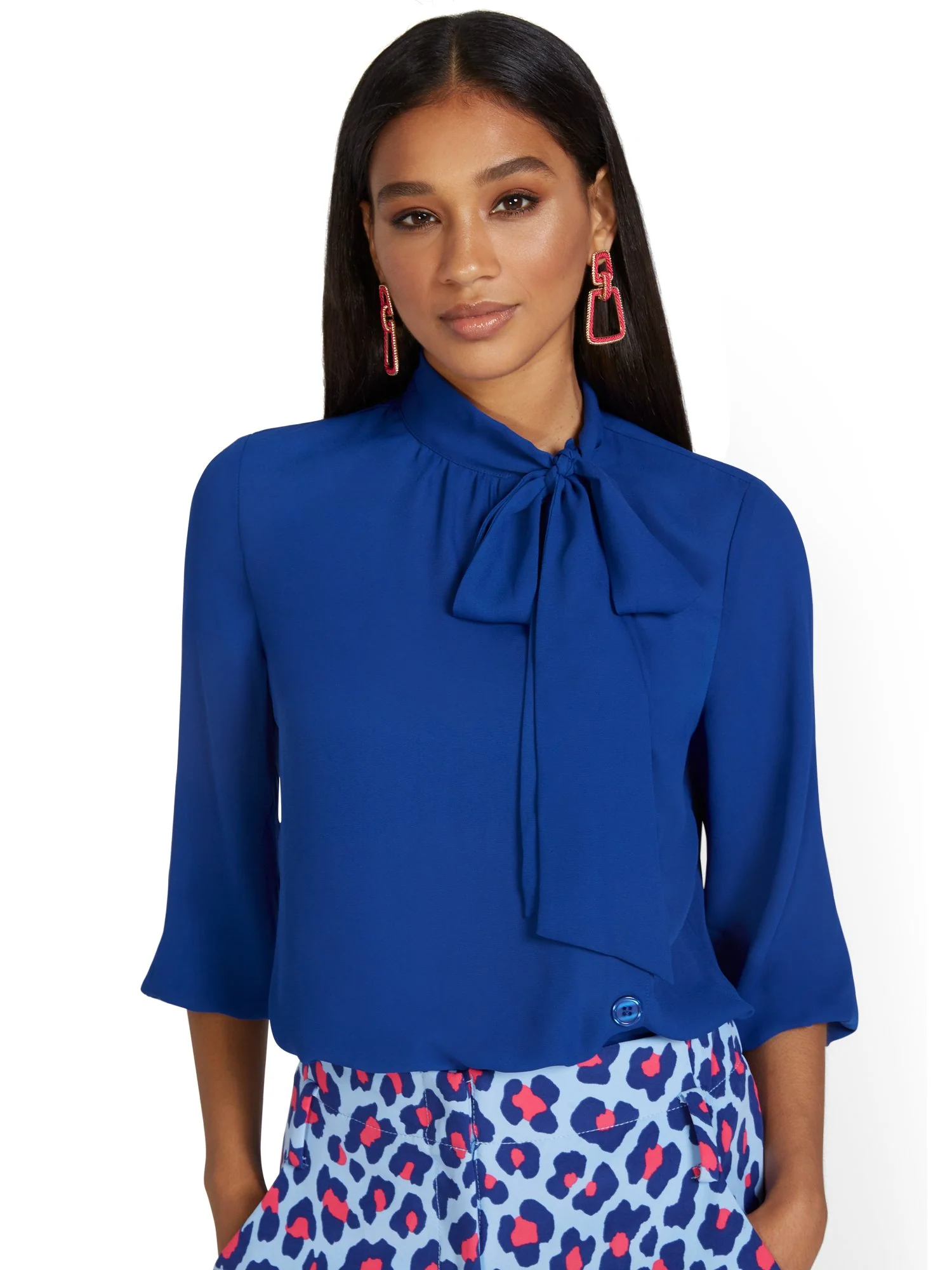 Side-Button Bow Blouse - Image 8