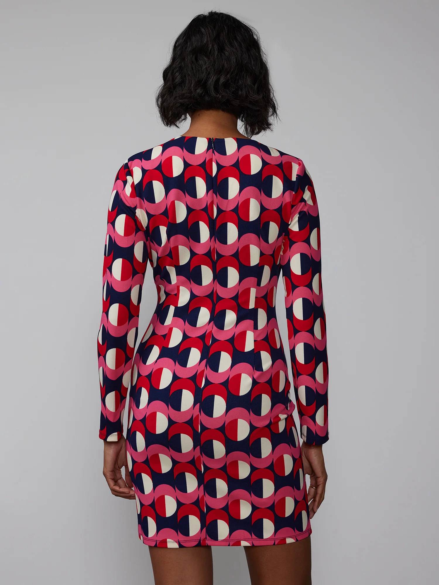 Long Sleeve Asymmetric Neckline Shift Dress - Image 3
