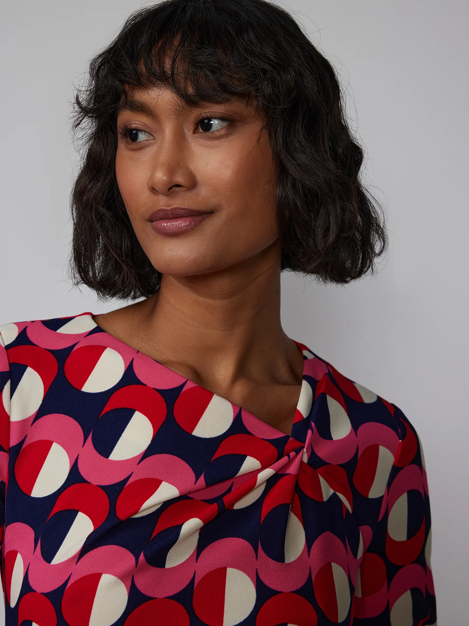 Long Sleeve Asymmetric Neckline Shift Dress - Image 4