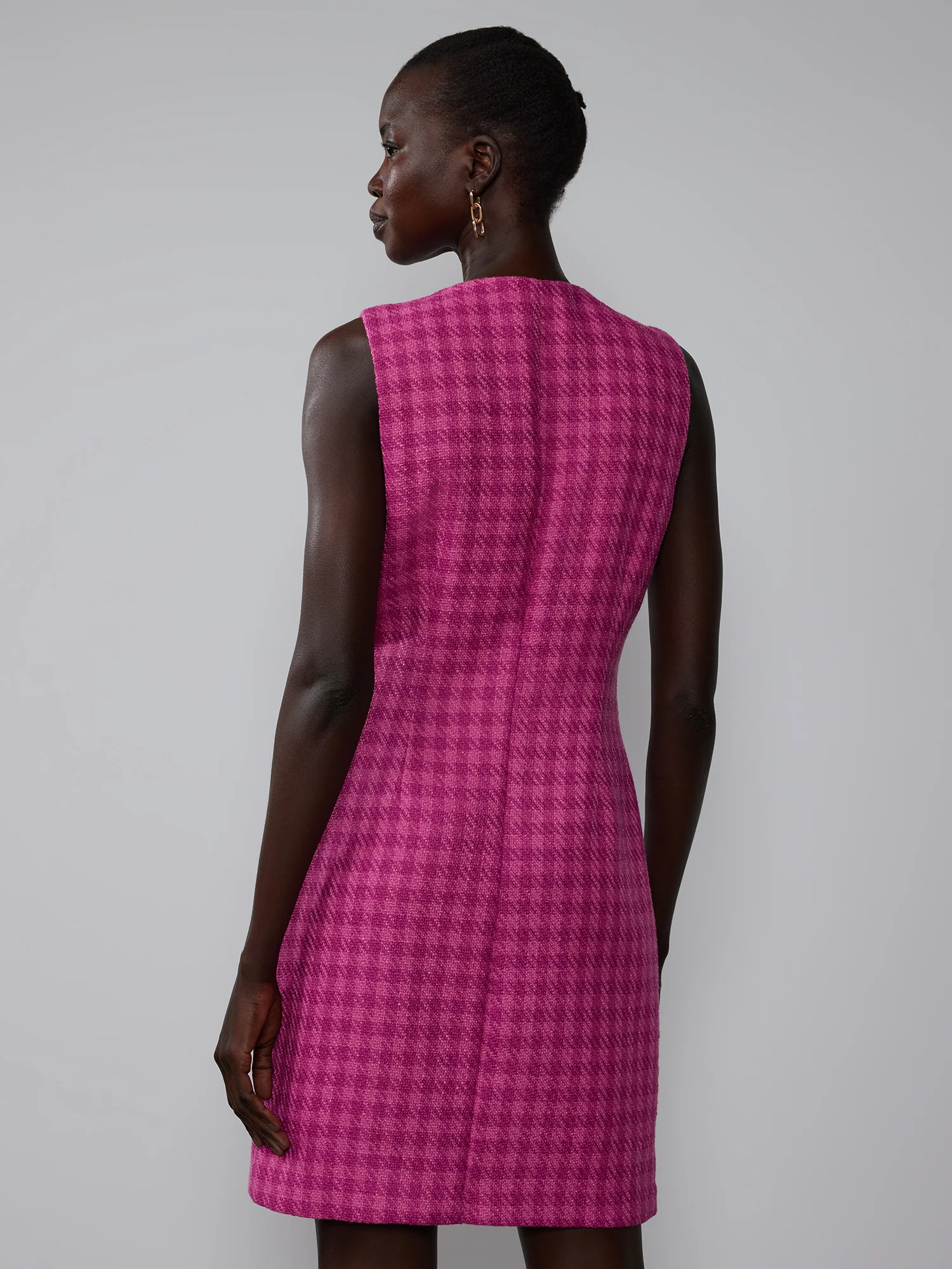 Sleeveless Button Front Tweed Shift Dress - Image 3