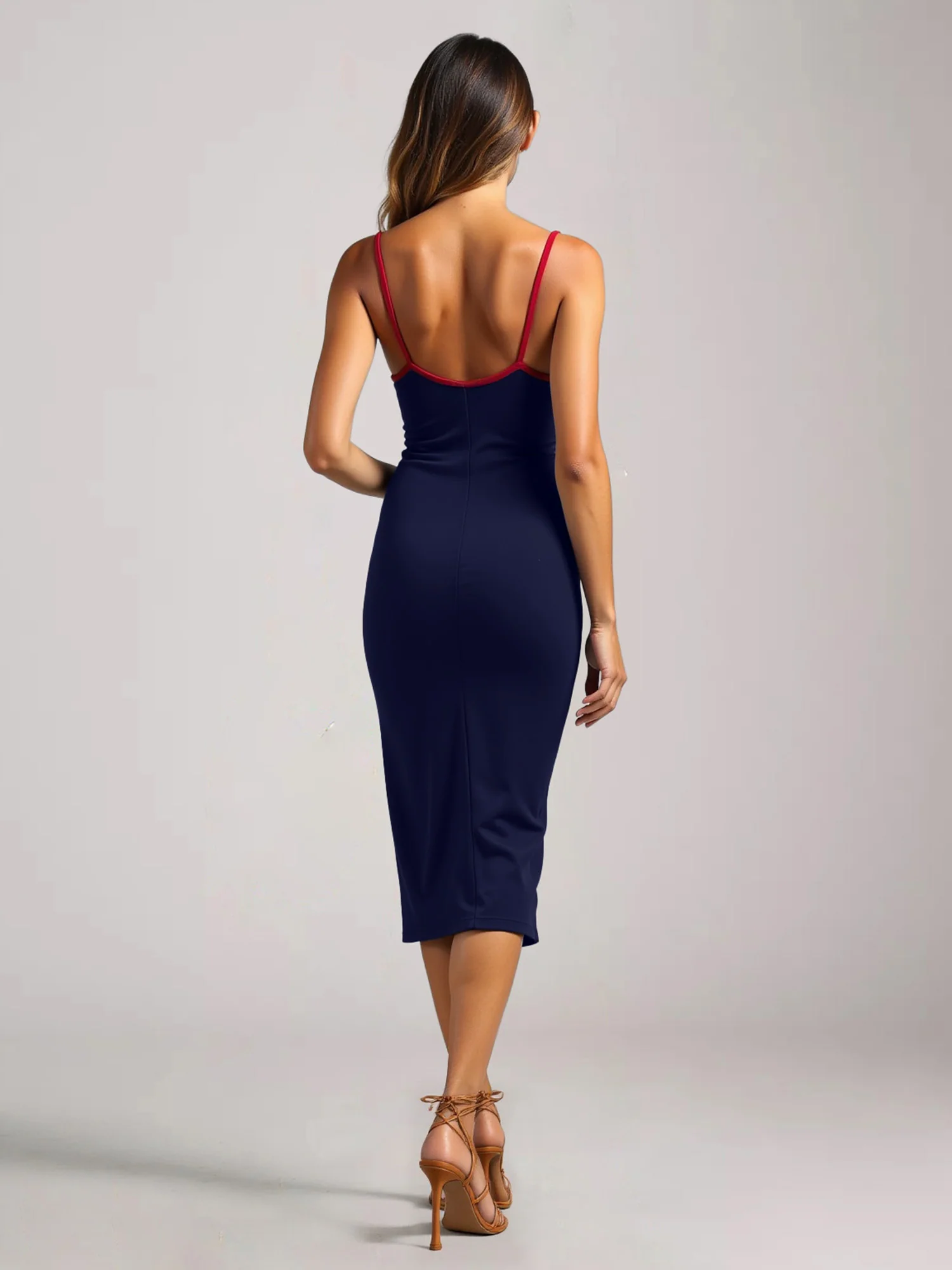 Contrast Trim Knit Bow Tank Midi Dress - Image 13