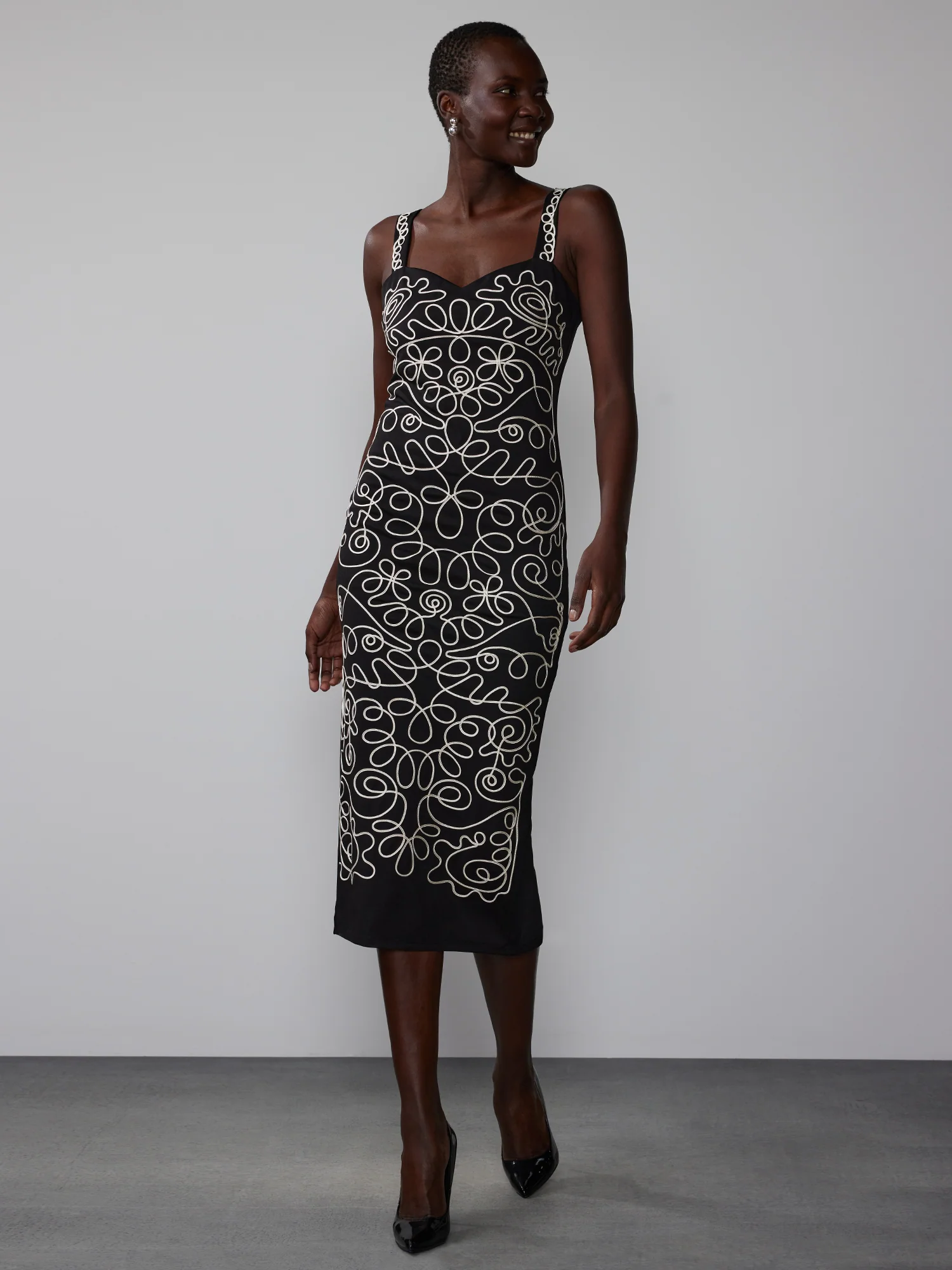 Embroidered Baroque Swirl Bodycon Dress