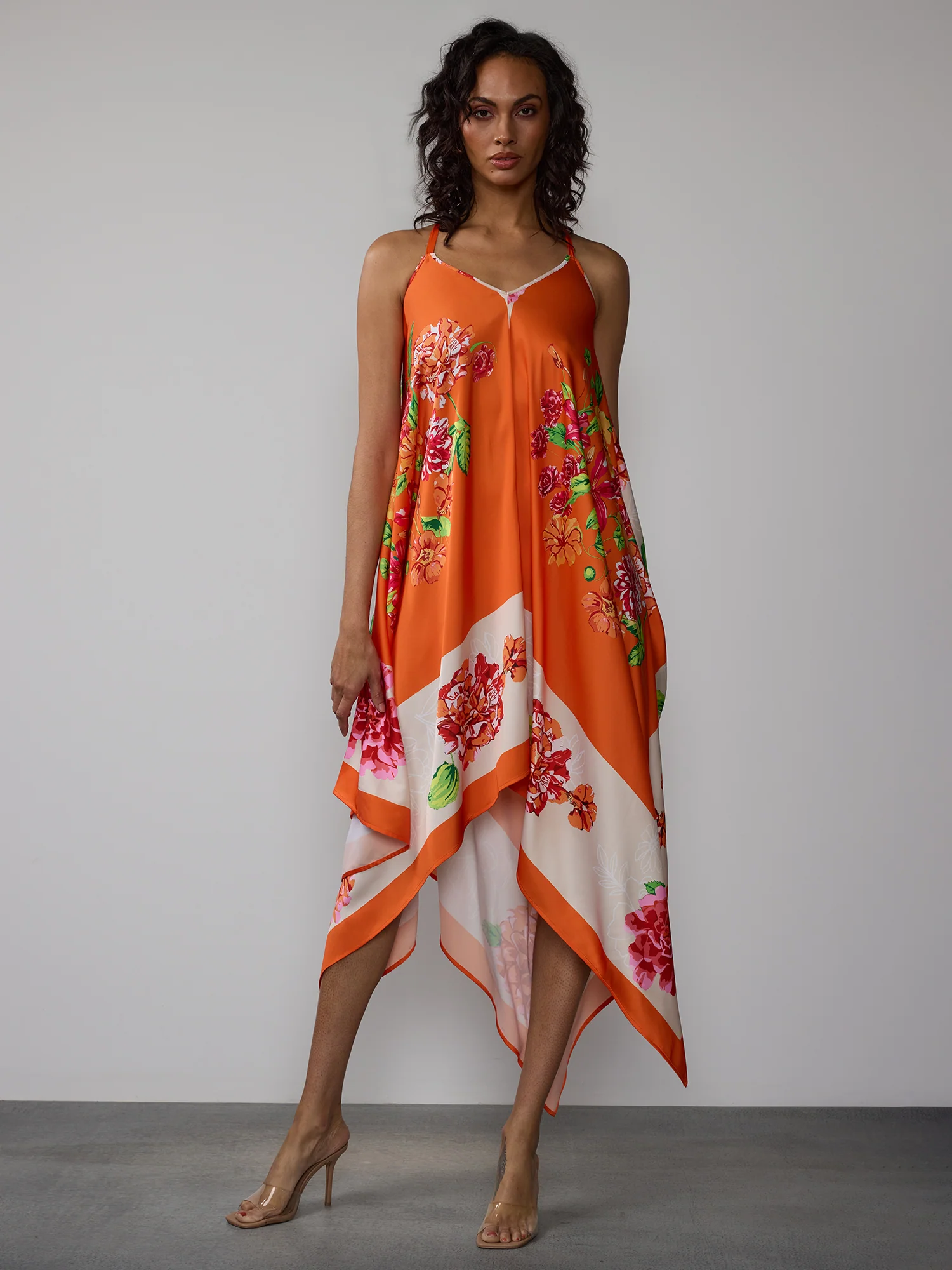 Floral Hanky Hem Slip Midi Dress