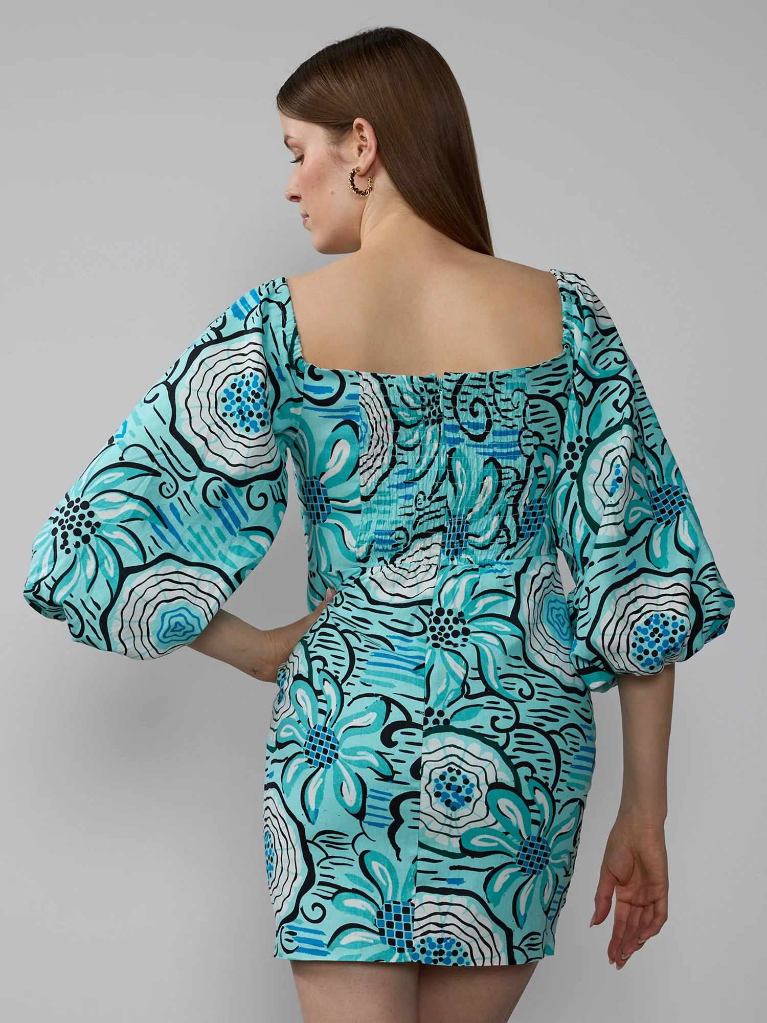 Floral Puff Sleeve Linen Mini Dress - Image 3