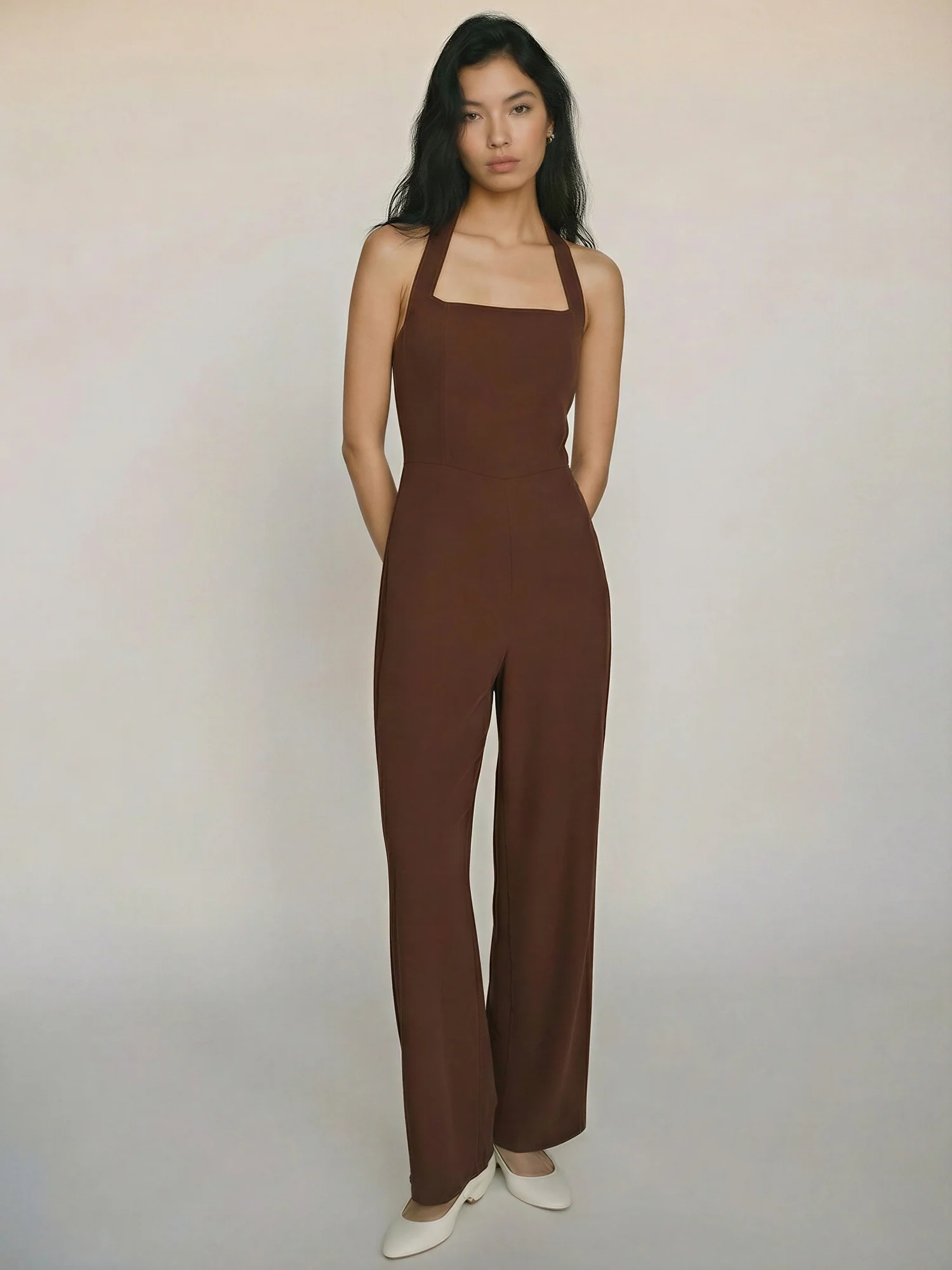 Sleeveless Halter Neck Tie Linen Blend Jumpsuit - Image 10