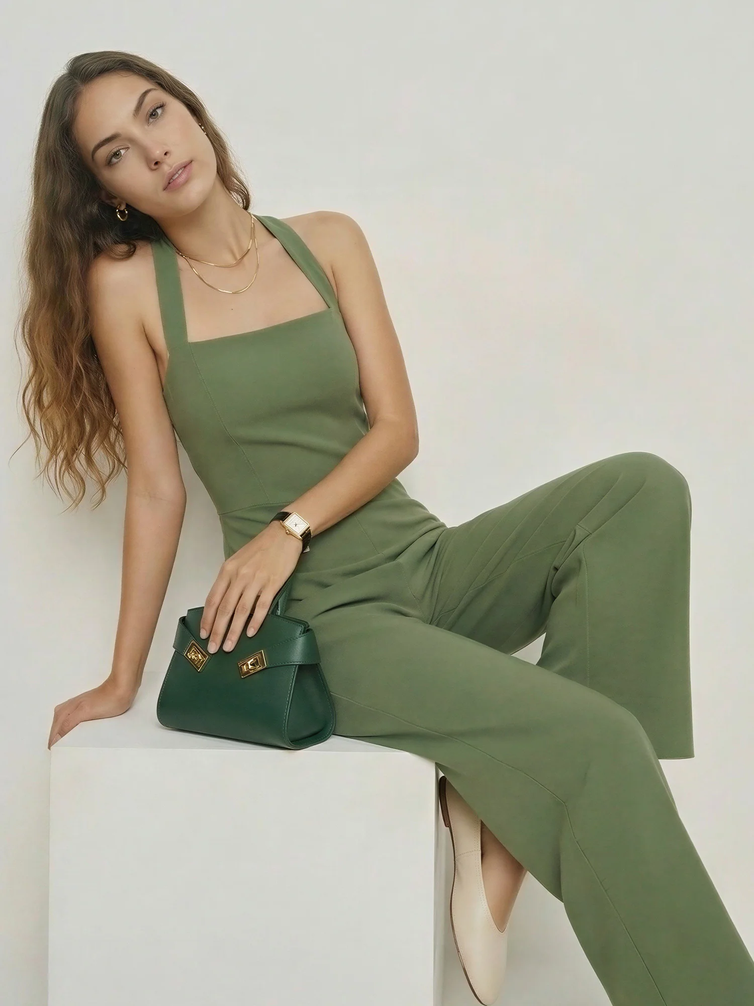 Sleeveless Halter Neck Tie Linen Blend Jumpsuit - Image 7