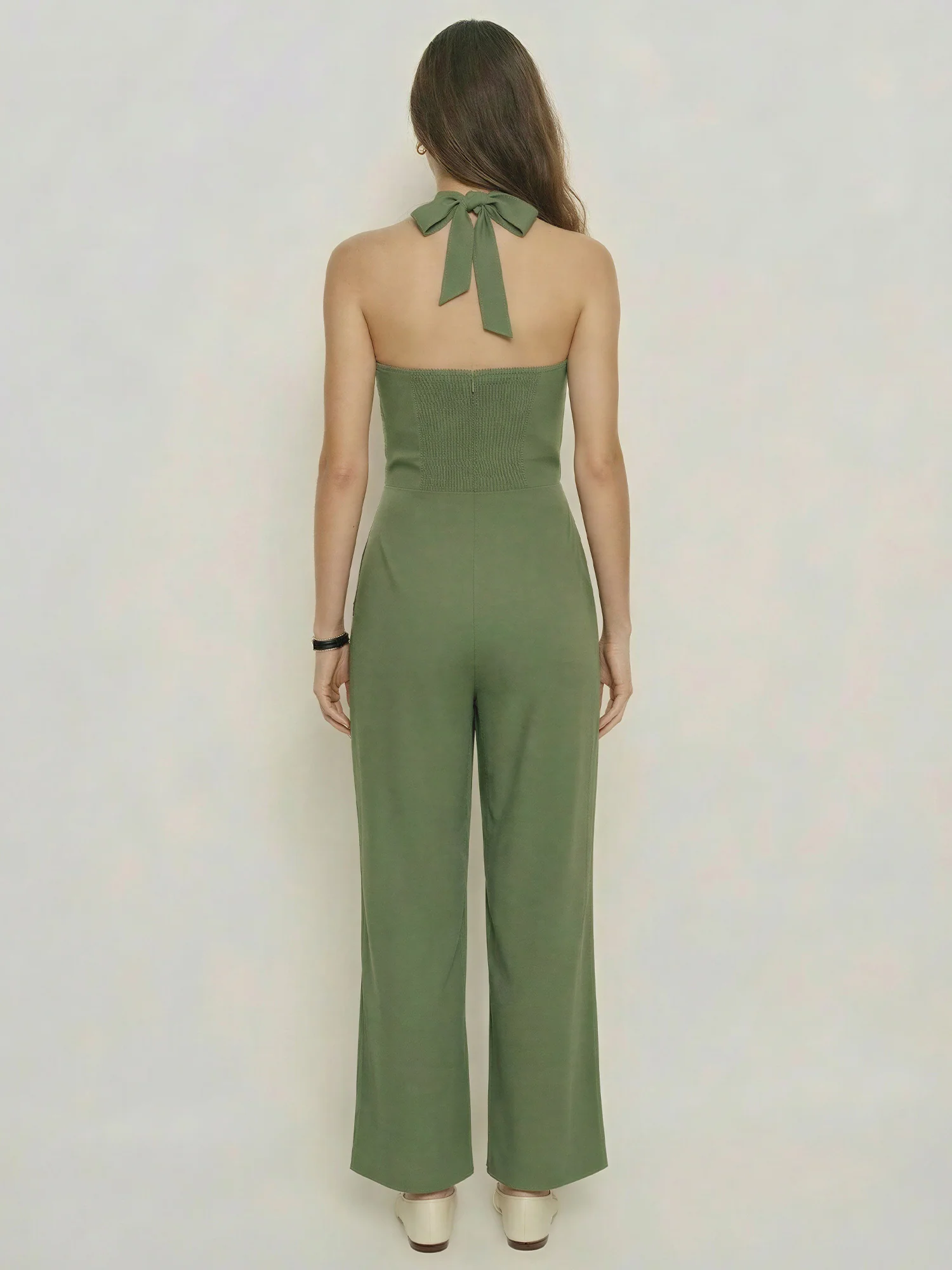 Sleeveless Halter Neck Tie Linen Blend Jumpsuit - Image 8