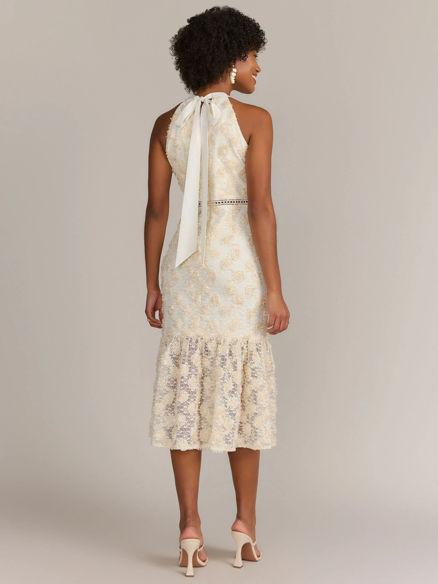 Just Me Textured Lace Ruffle Midi Dress - Brands We Love - Image 2
