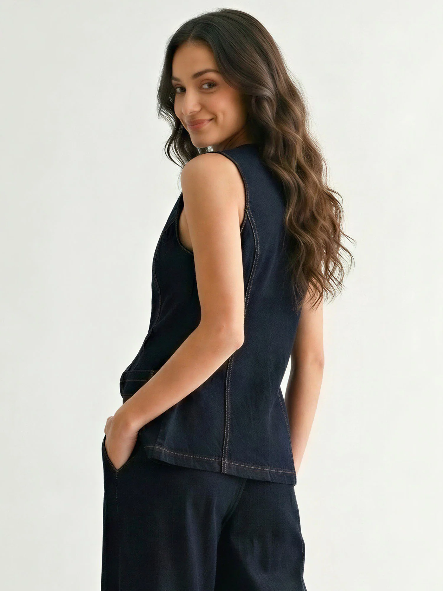 Hourglass Cutaway Denim Vest - Image 7