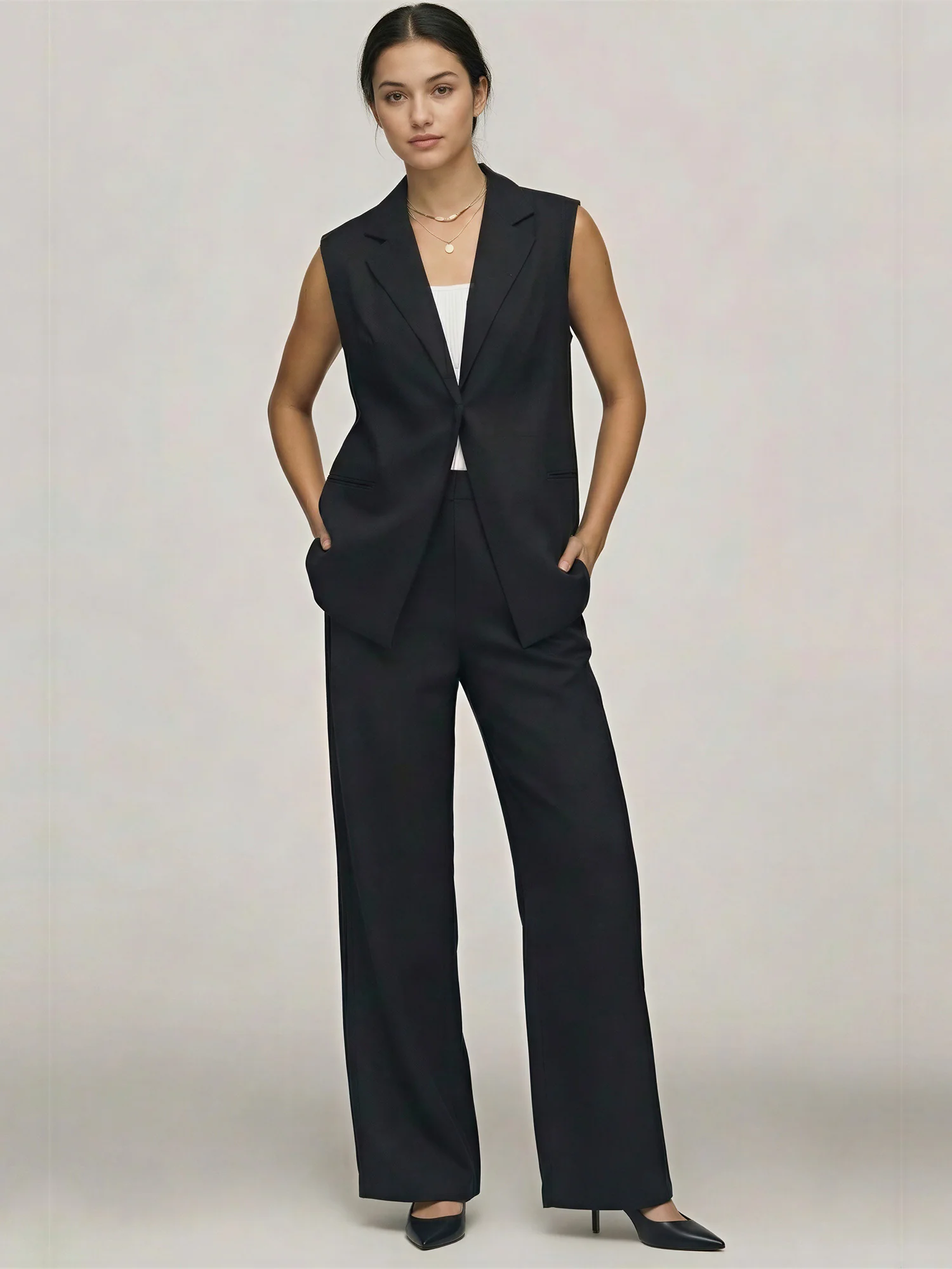 Sleeveless Linen Blend Blazer Vest - Image 2