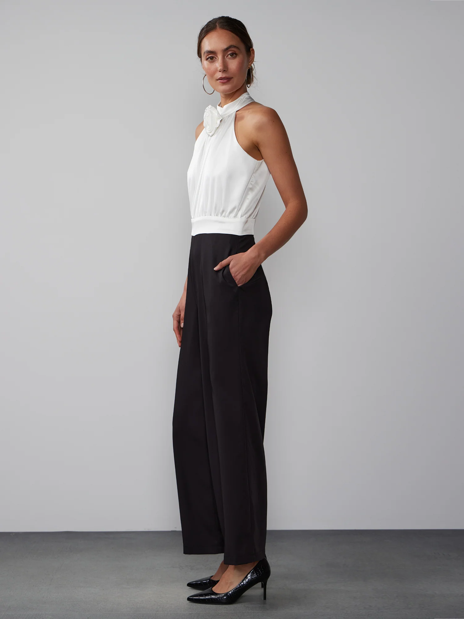 Sleeveless Satin Rosette Jumpsuit - Image 2