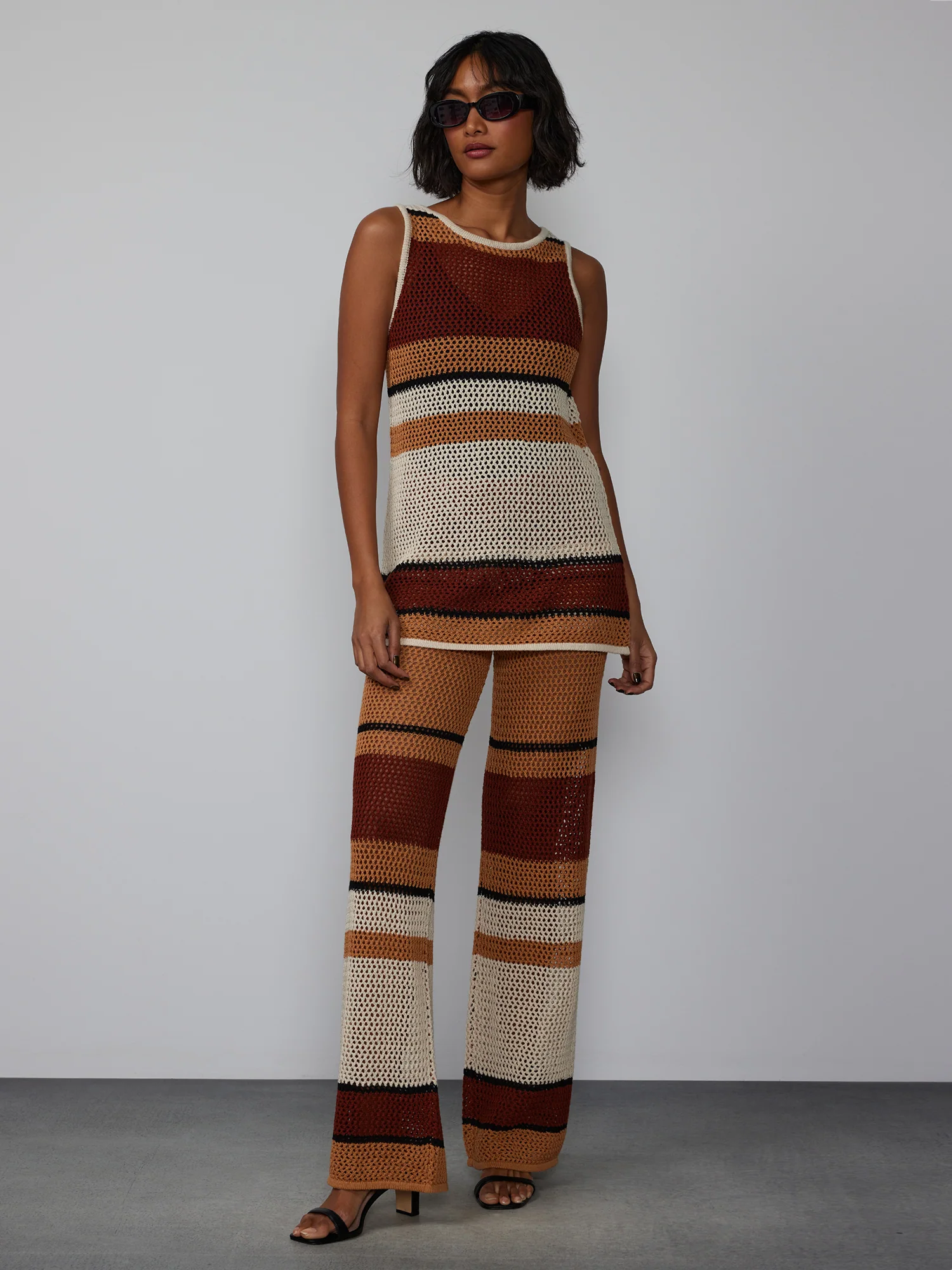 Sleeveless Open Stitch Stripe Tunic - Image 5