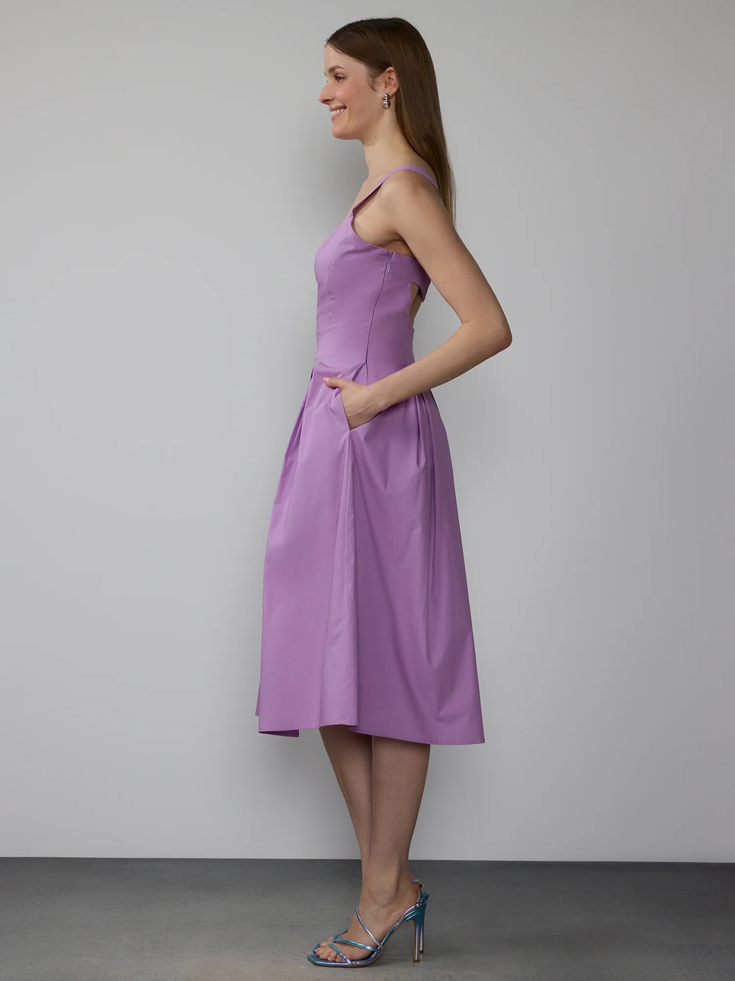 Pleat Detail Open Back Midi Dress - Image 2