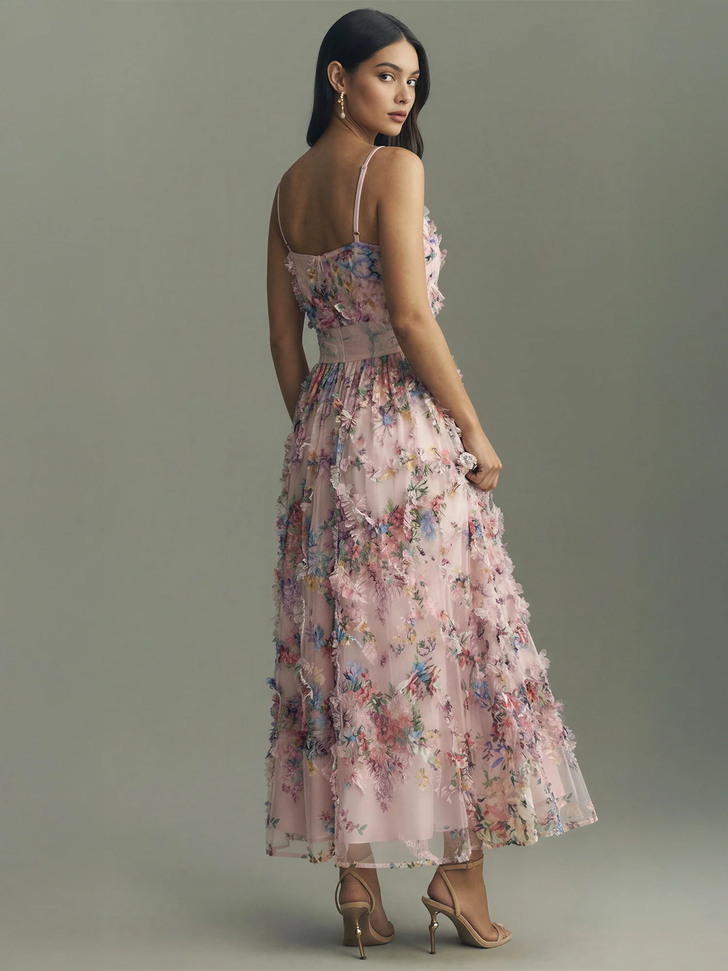 Princess Seam Floral Ruffle Midi Dress - Image 3