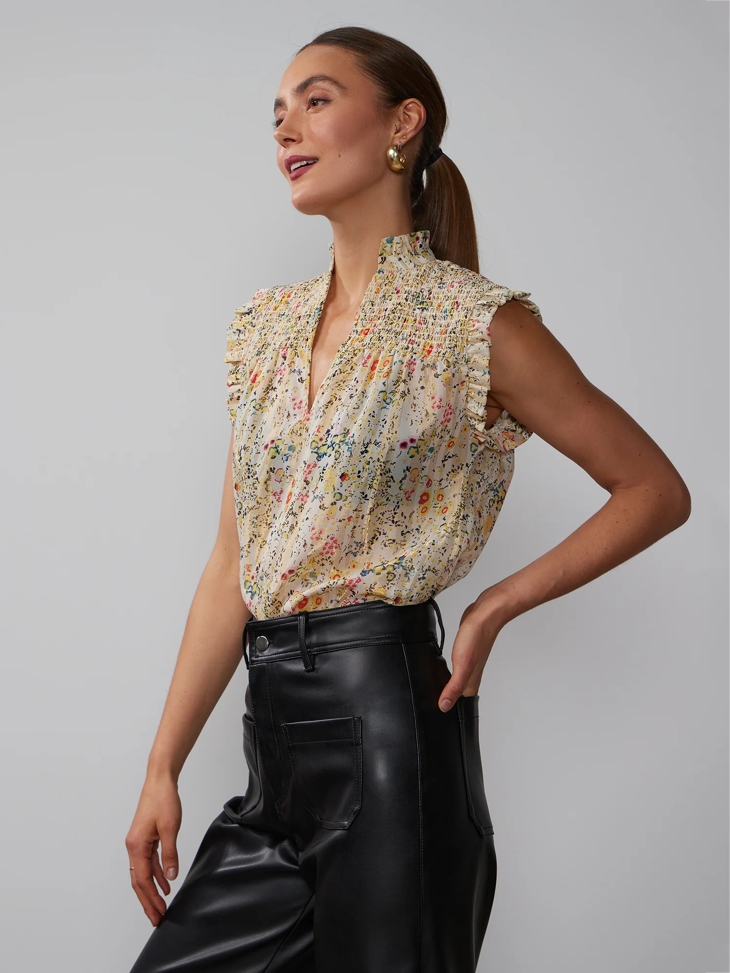 Smock Yoke Lurex Floral Blouse - Image 2