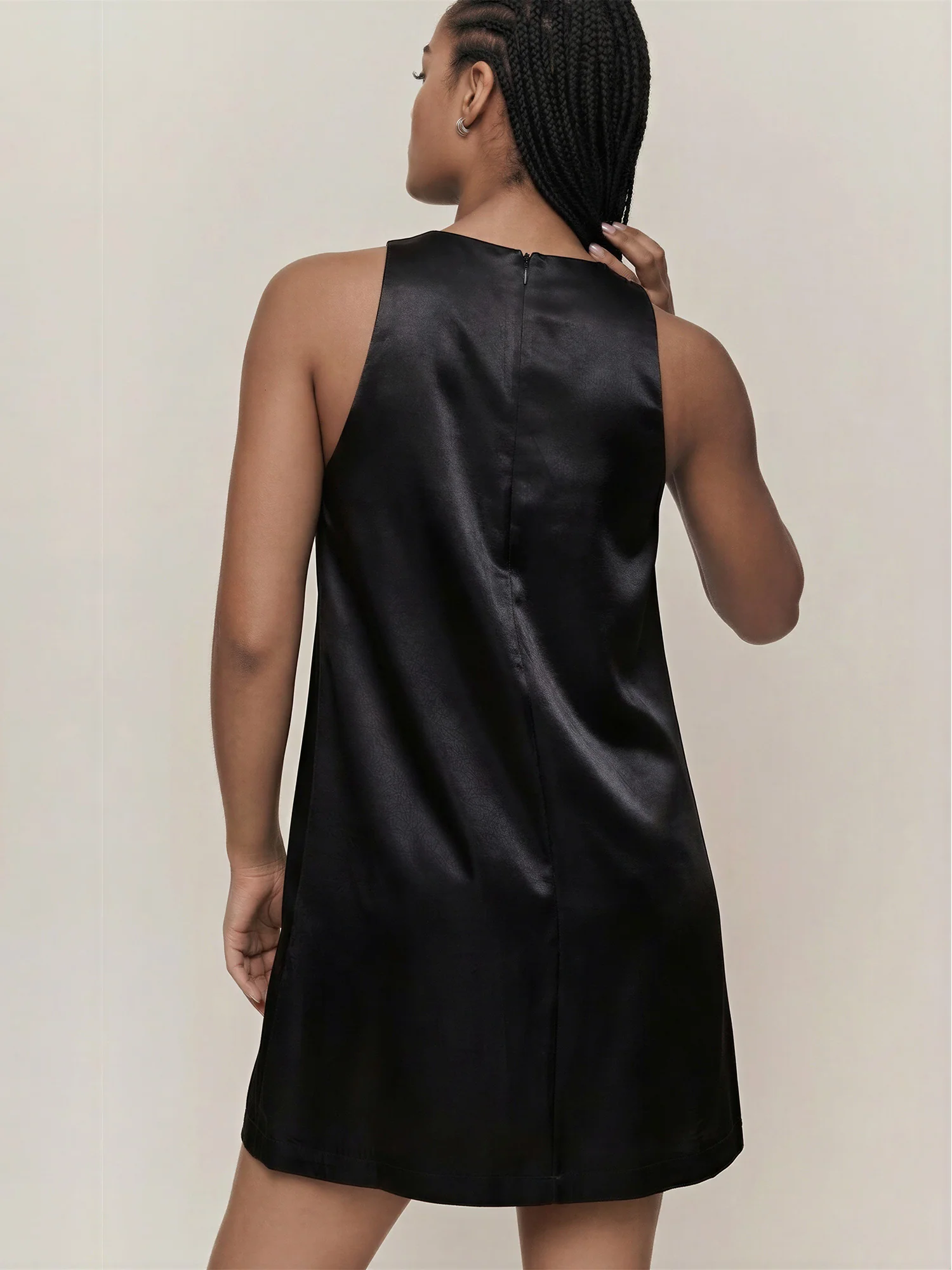 Satin Shine Front Pocket Shift Dress - Image 4