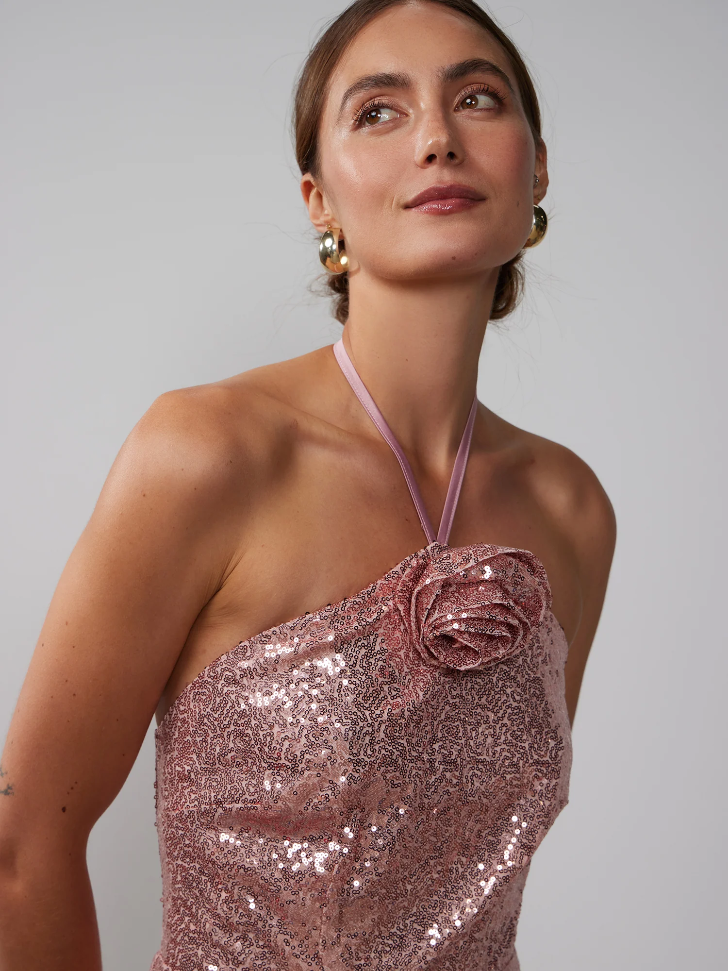 Halter Rosette Sequin Dress - Image 4