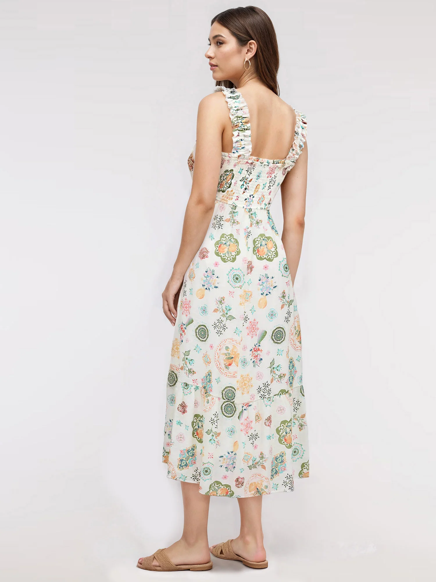 Smocked Bodice Novelty Seashell Midi Sun Dress - Image 2