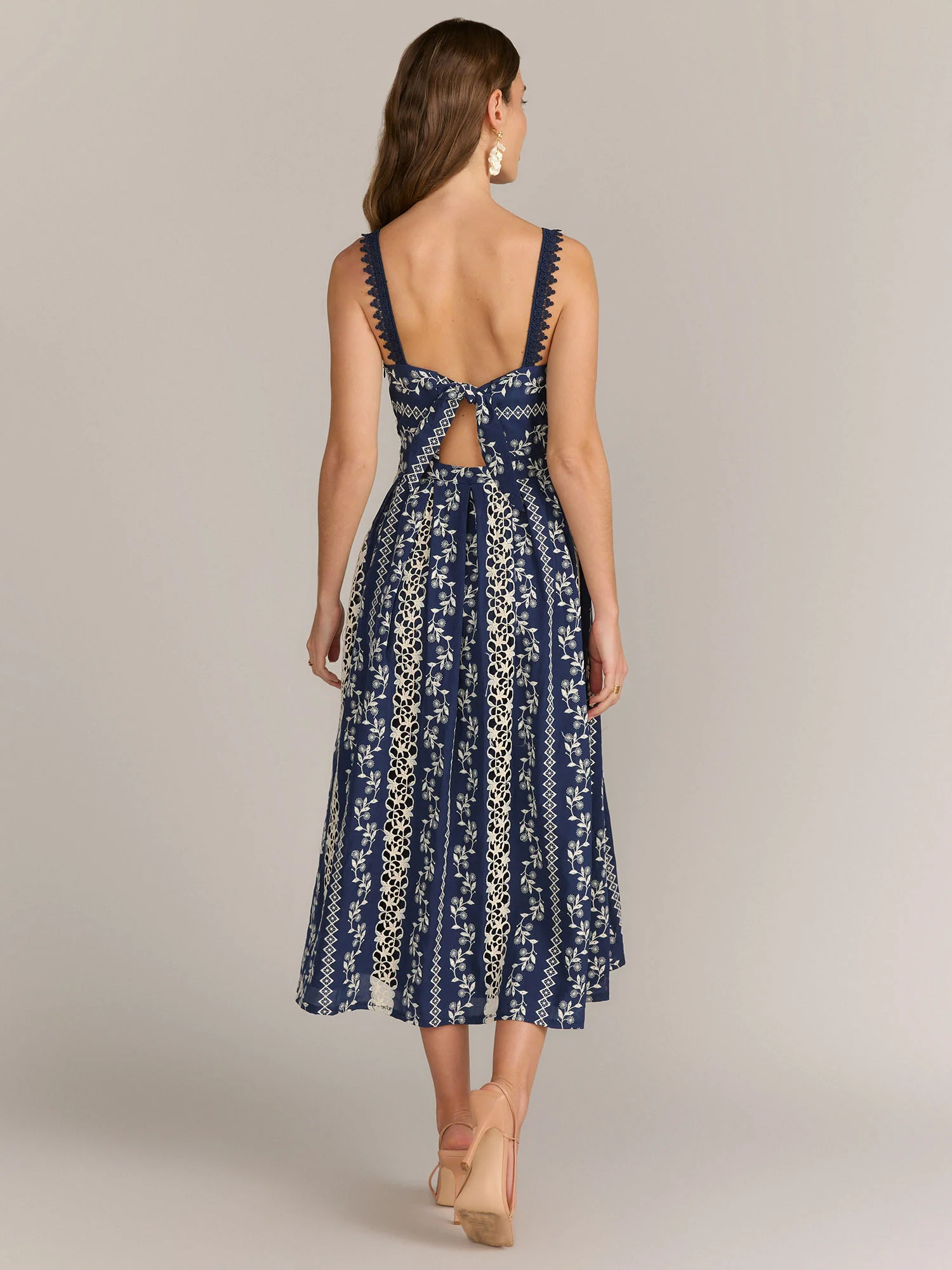 Just Me Square Neck Stripe Eyelet Midi Dress - Brands We Love - Image 2