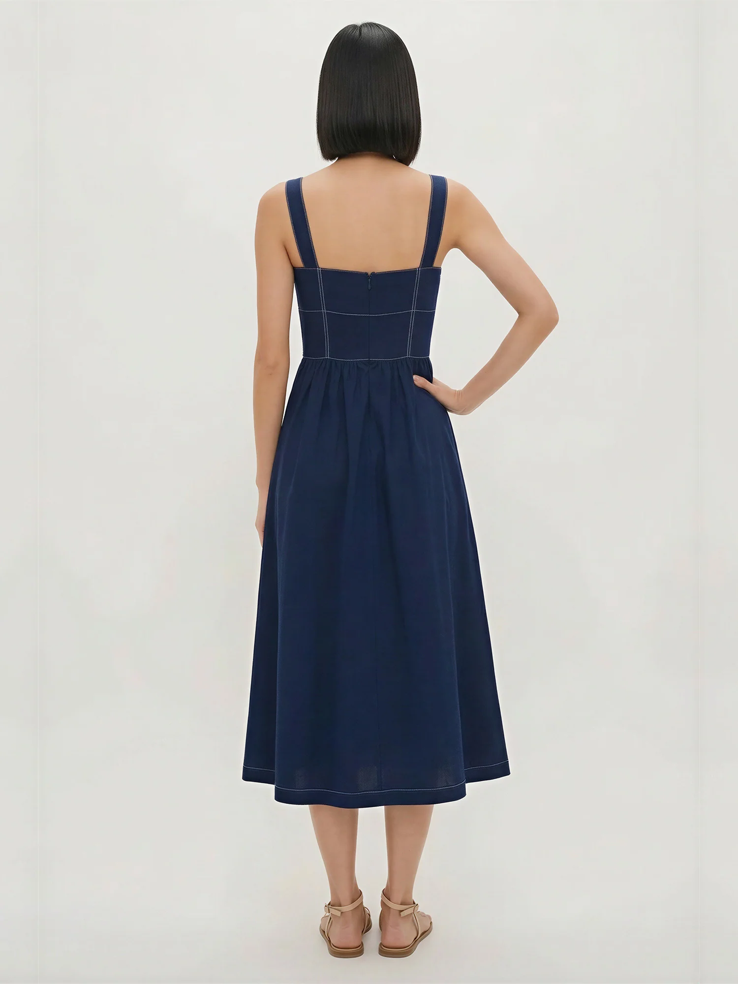 Square Neck Fit And Flare Midi Dress - Image 4