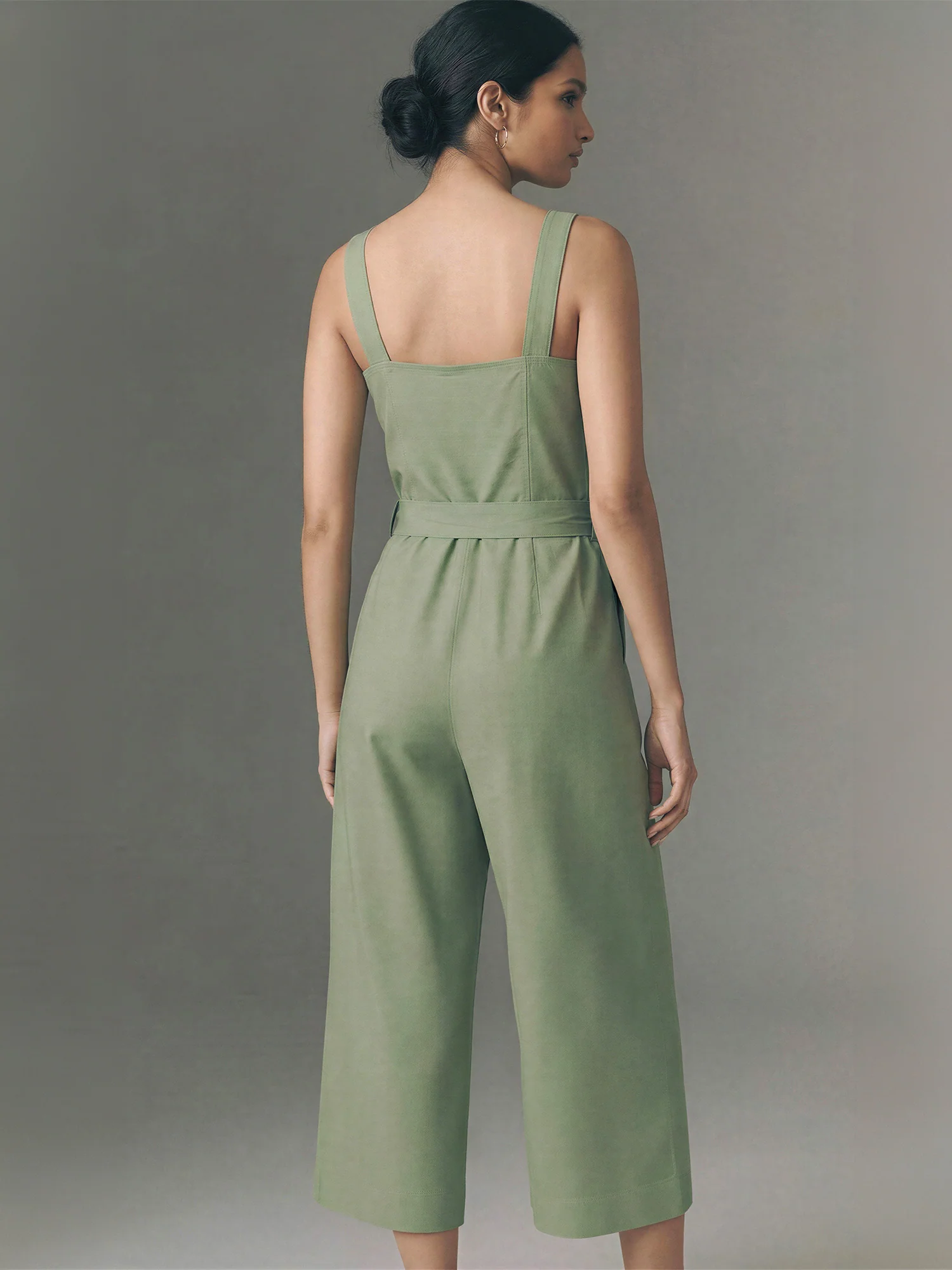 Sleeveless Square Neck Linen Blend Jumpsuit - Image 8