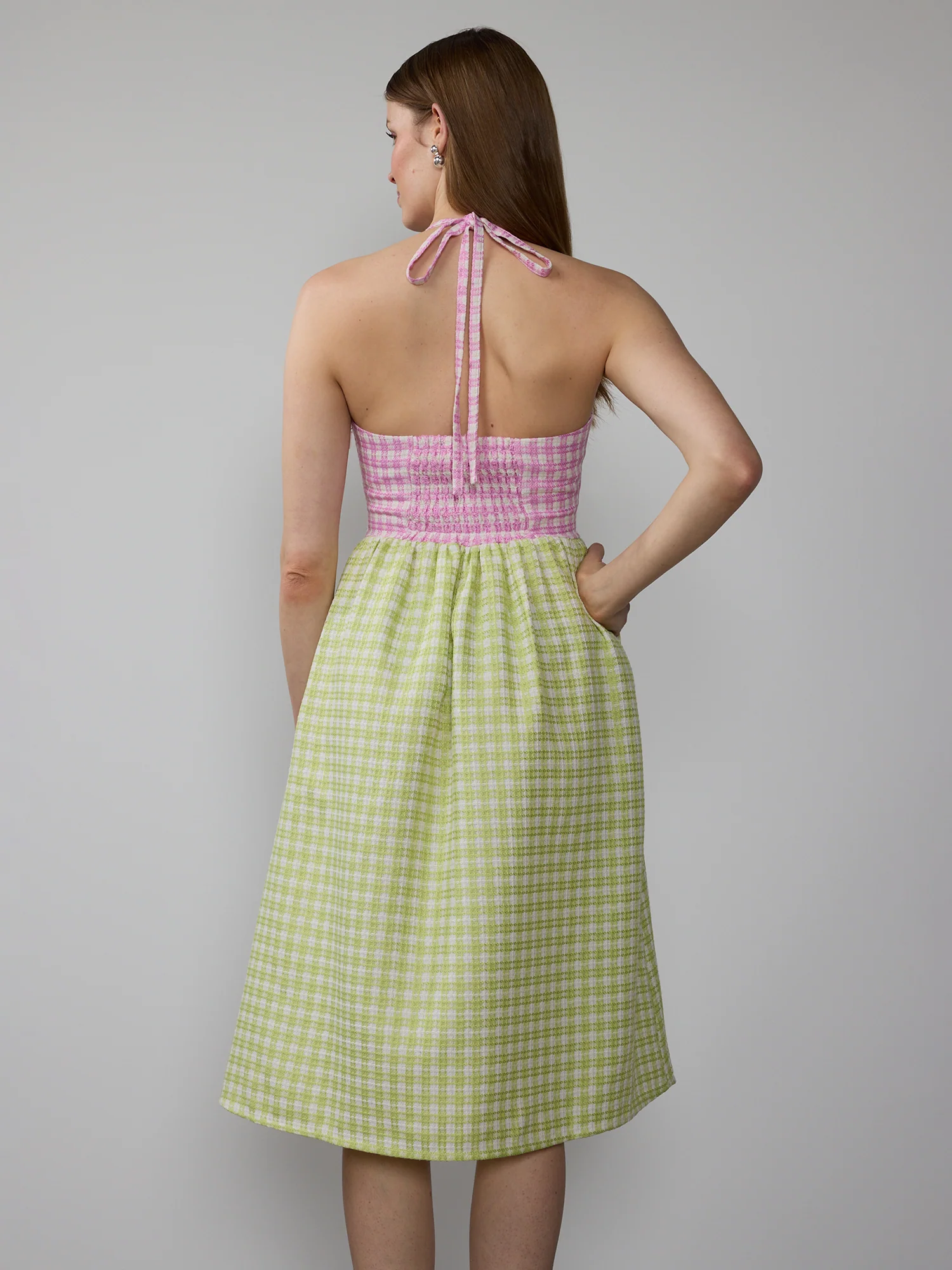 Textured Gingham Print Sweetheart Neck Dress - Image 3