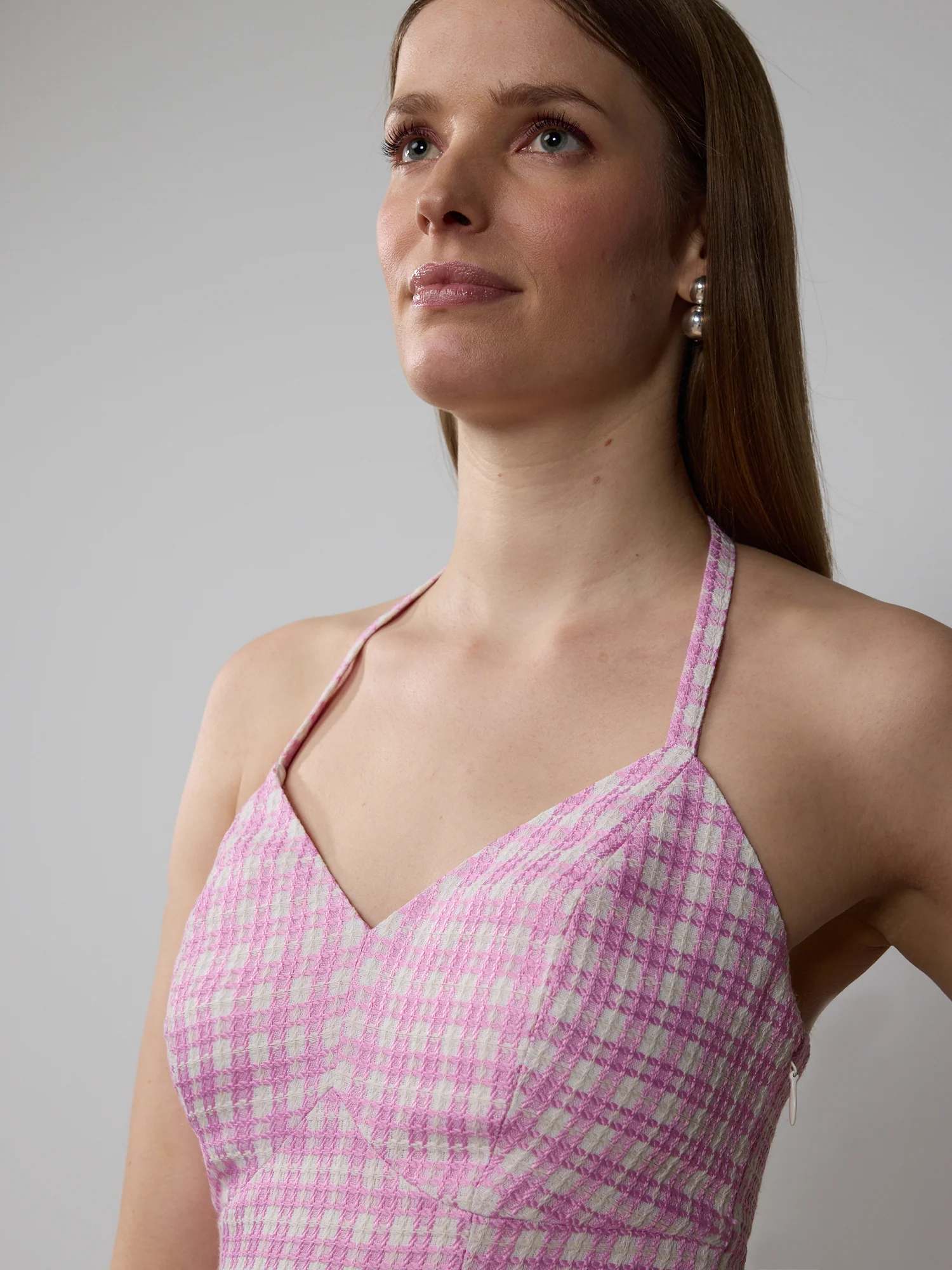 Textured Gingham Print Sweetheart Neck Dress - Image 4