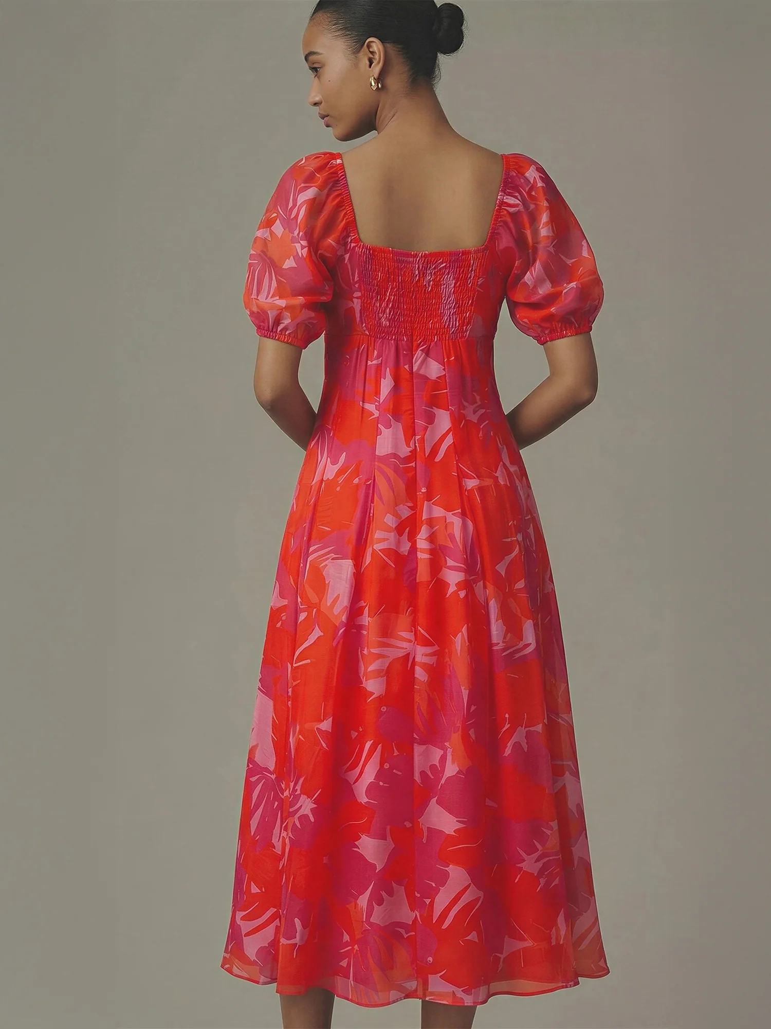 Short Sleeve Bold Floral Print Midi Dress - Image 4