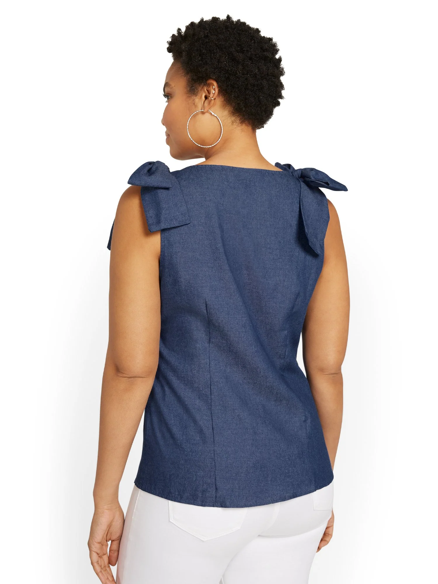 Sleeveless Bow-Accent Button-Front Top - Image 3