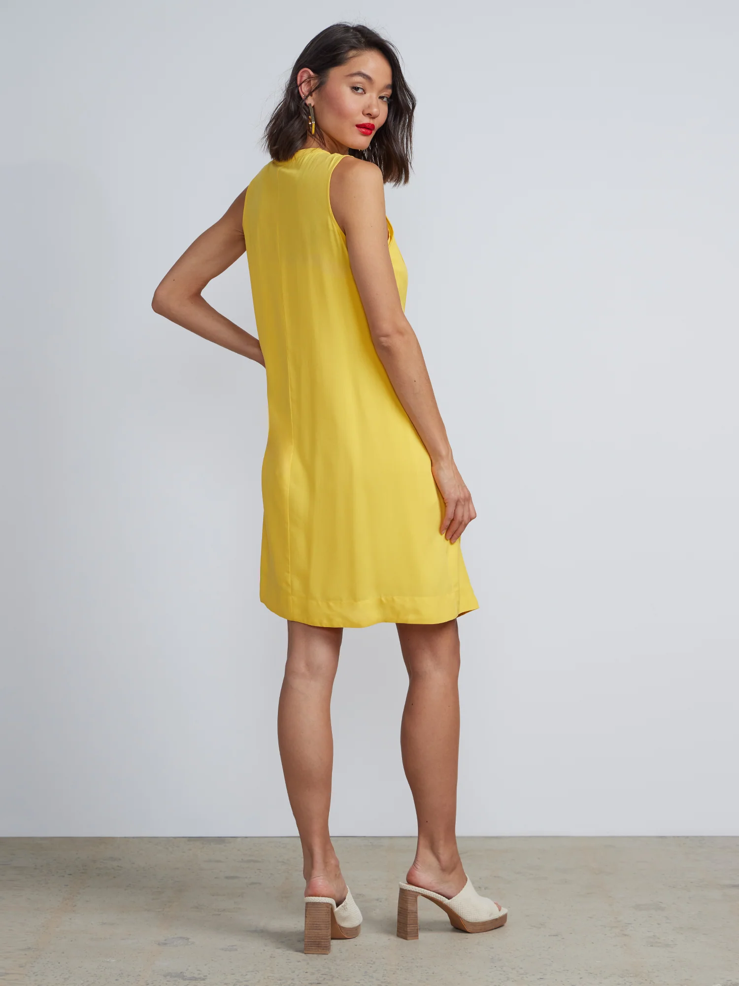 Sleeveless Button Front Trapeze Dress - Image 3