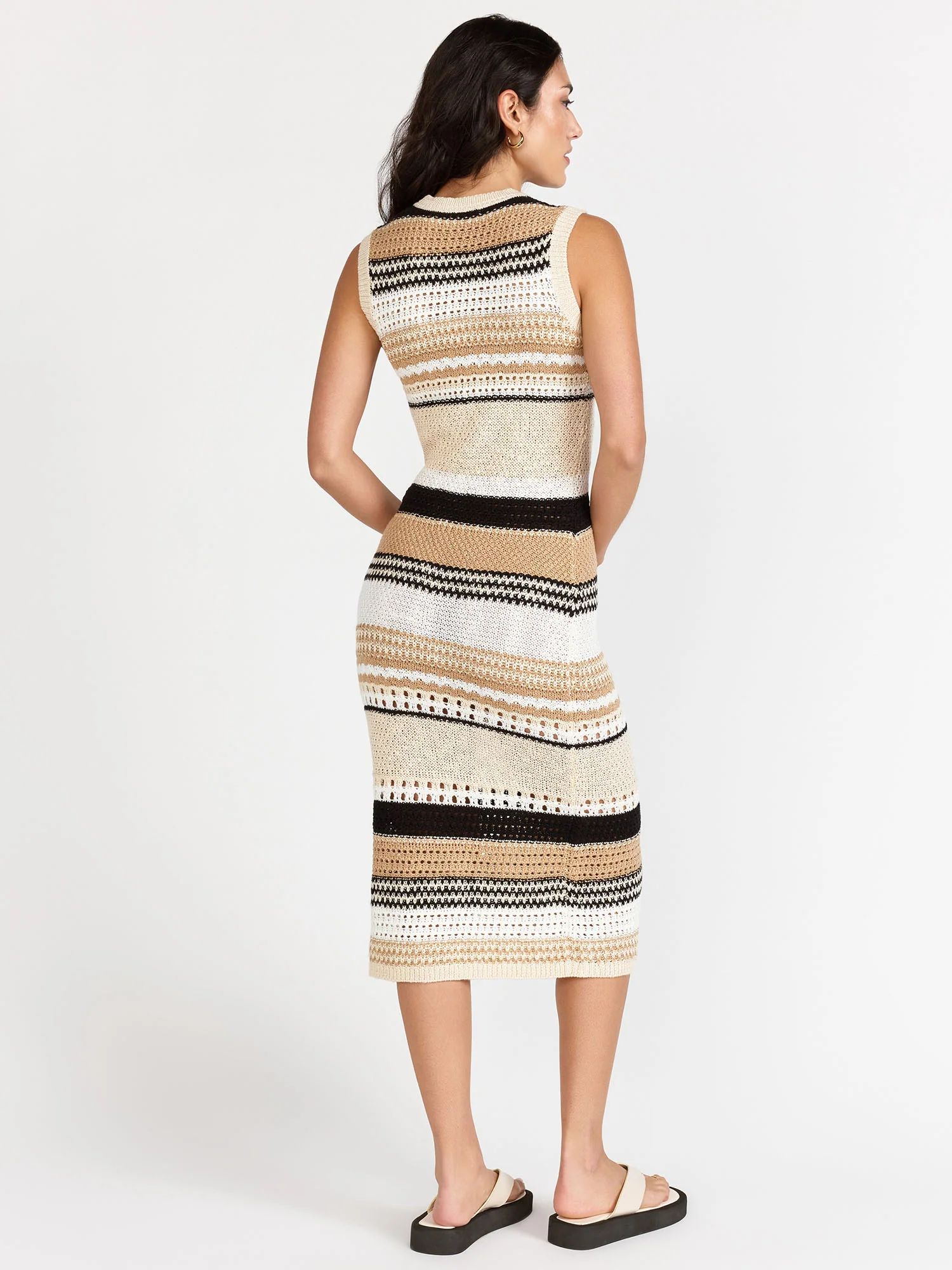 Sleeveless Crochet Striped Midi Dress - RD Style - Image 4