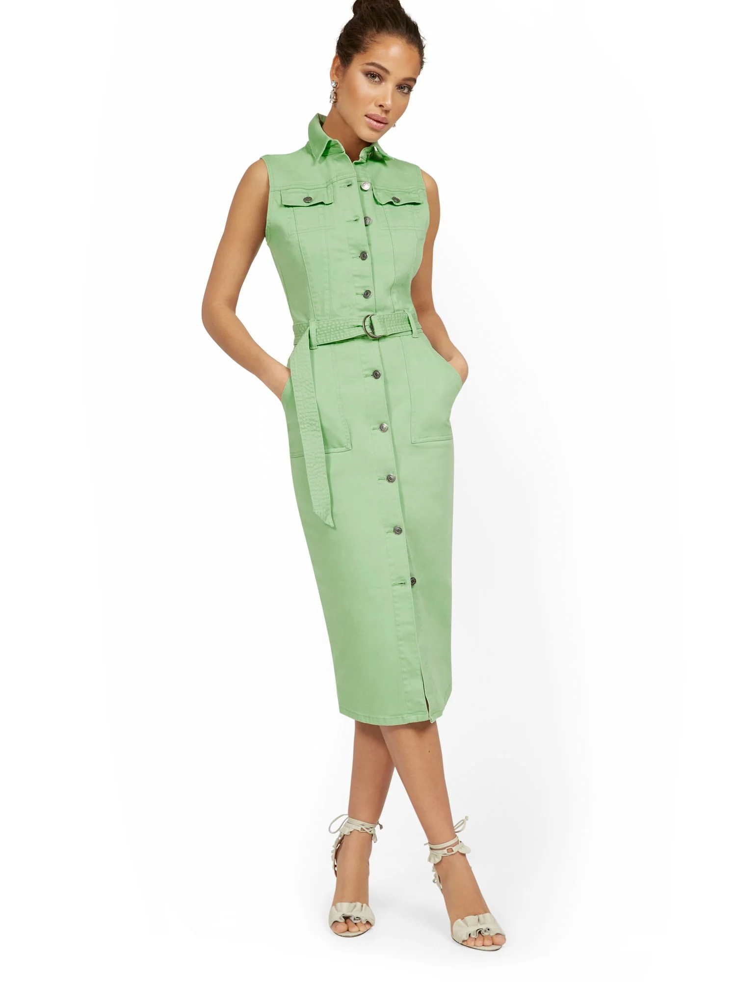 Sleeveless Denim Midi Dress - Image 11