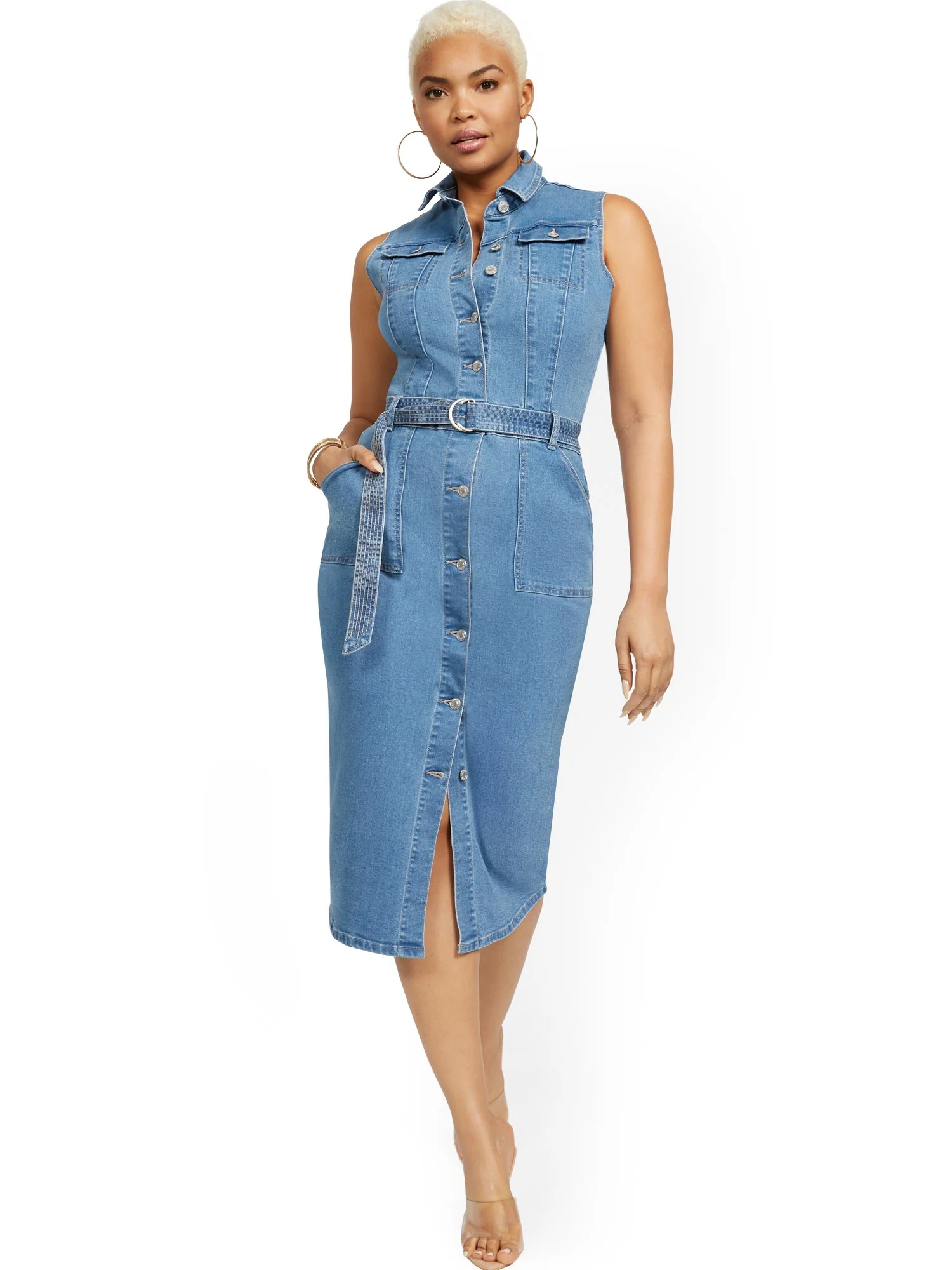 Sleeveless Denim Midi Dress - Image 8