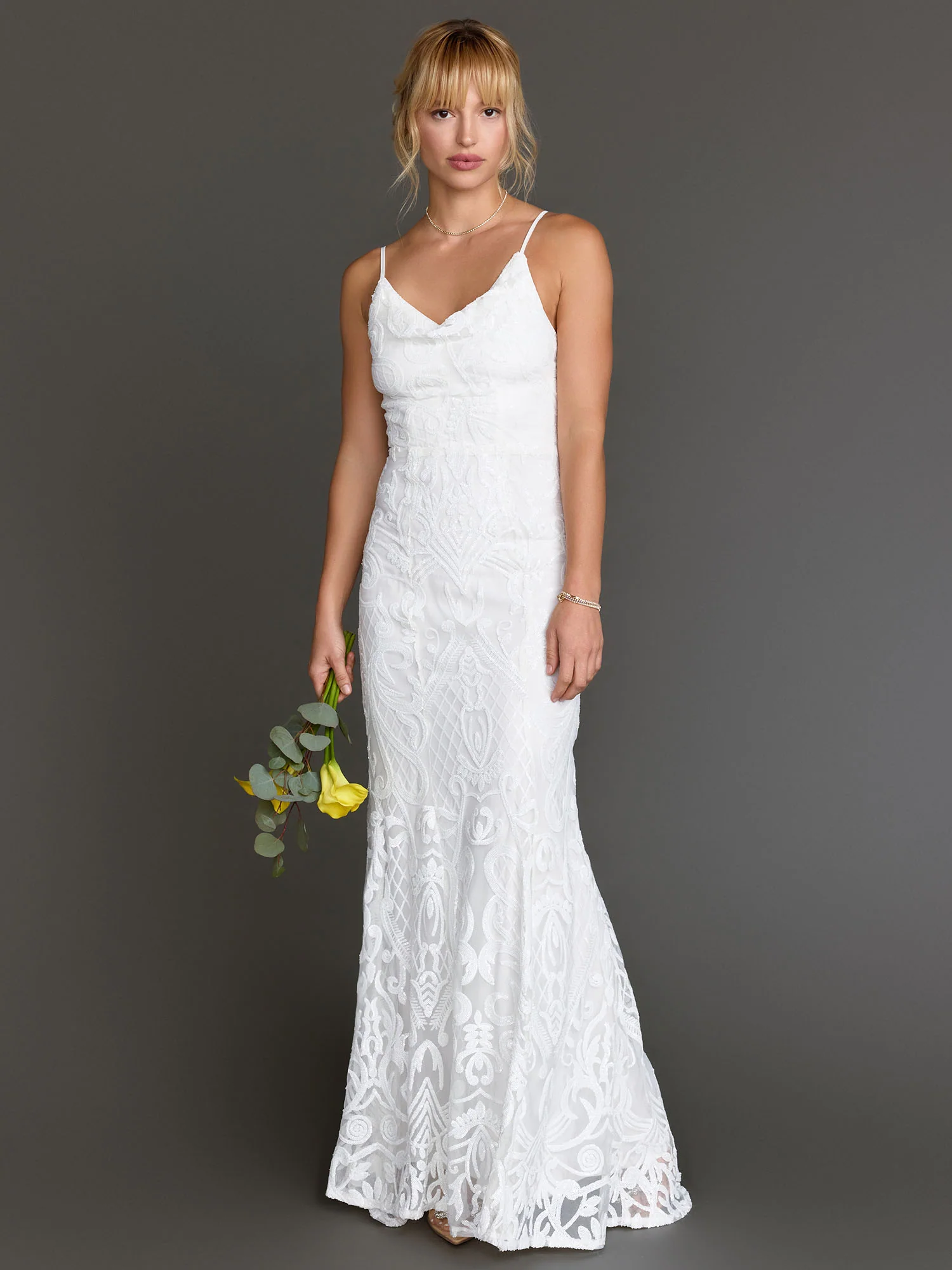 Sleeveless Empire Waist Sequin Evening Gown - Minuet - Image 2