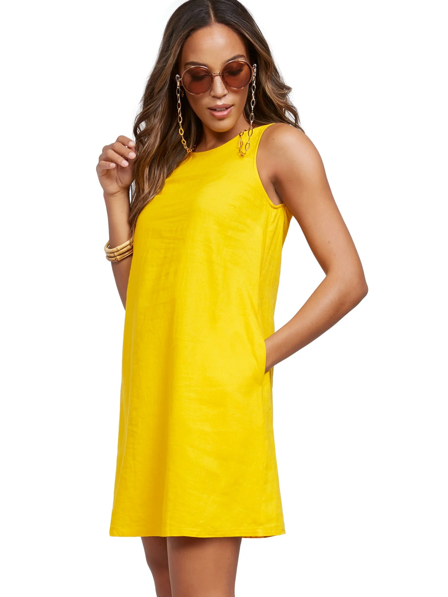 Sleeveless Linen Blend Dress - Image 15
