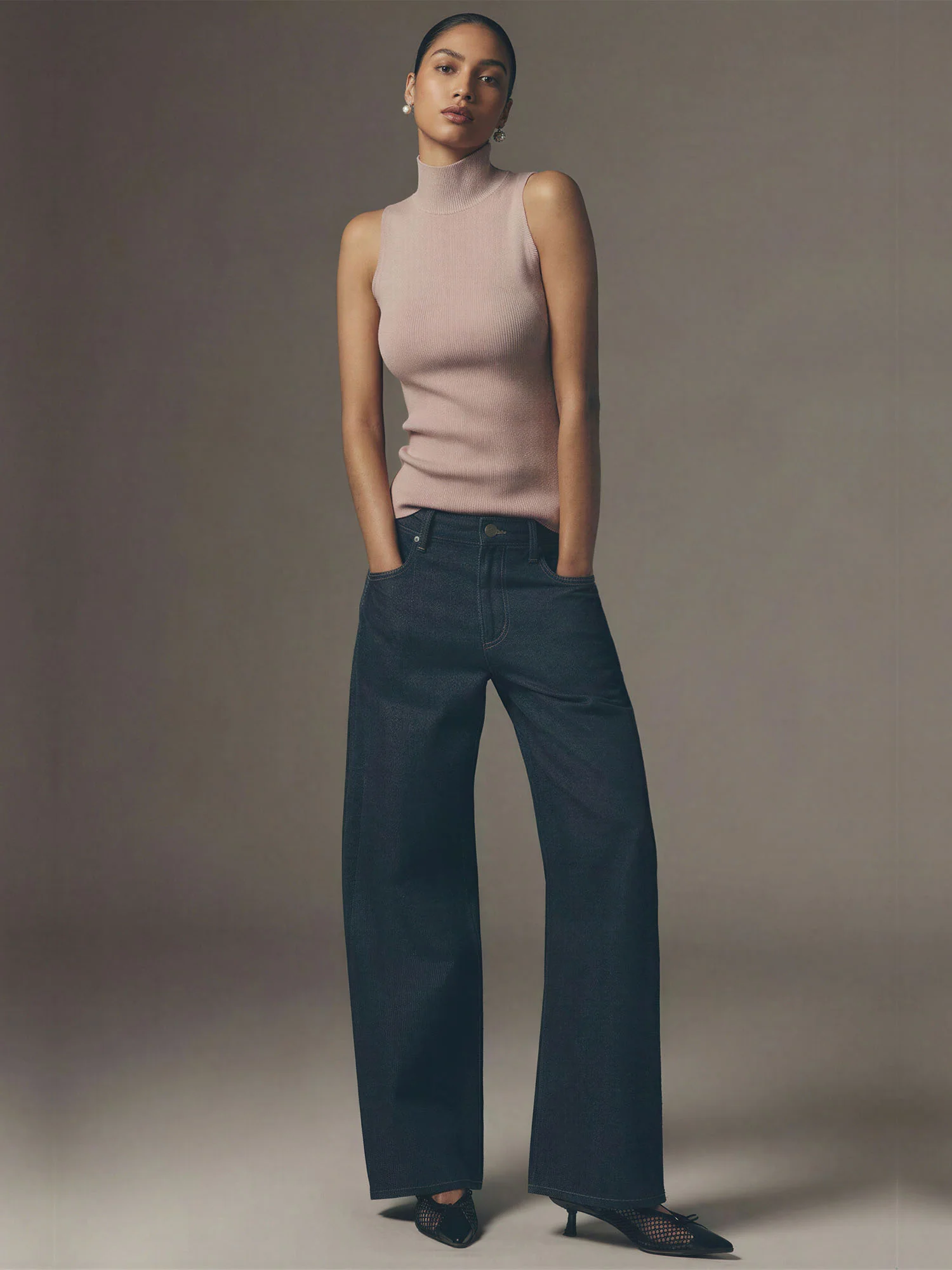 Metallic Yarn Mock Neck Sweater Top - Image 5