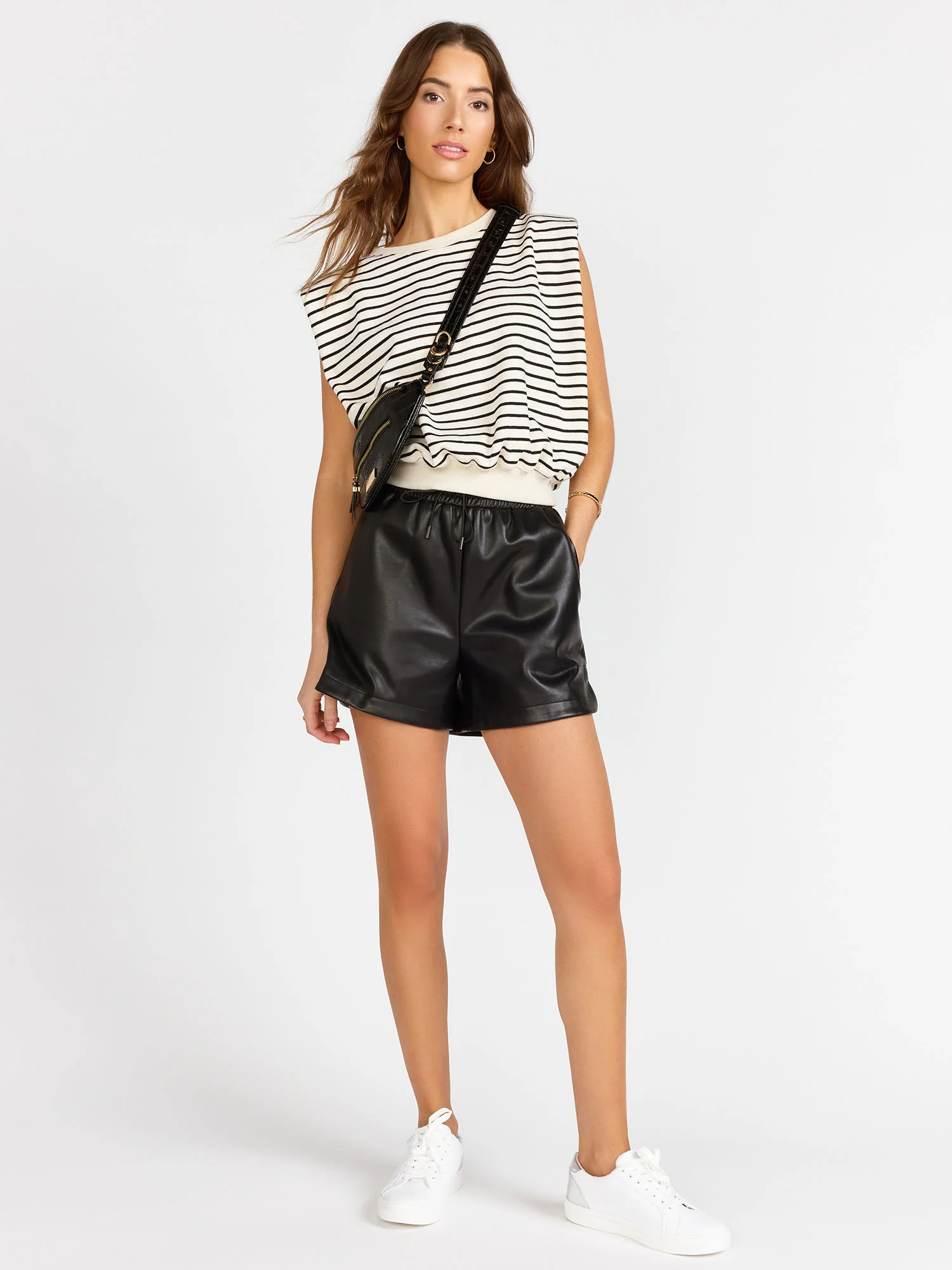 Sleeveless Padded Shoulder Cropped Top - Crescent - Image 3