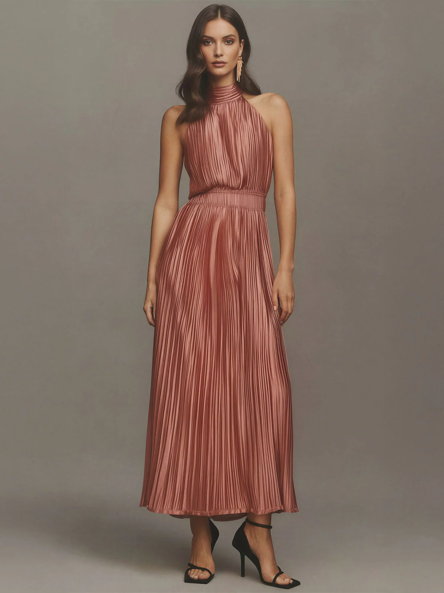 Pleated Halter Midi Dress - Image 8