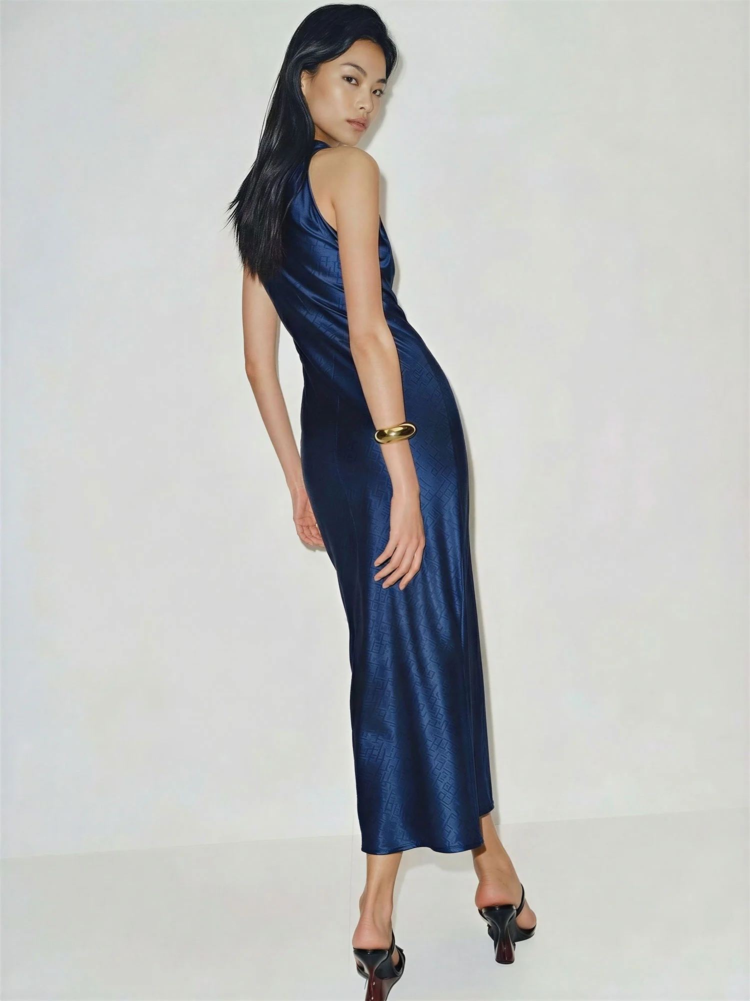 Satin Side Slit Cowl Neck Midi Dress - Image 7